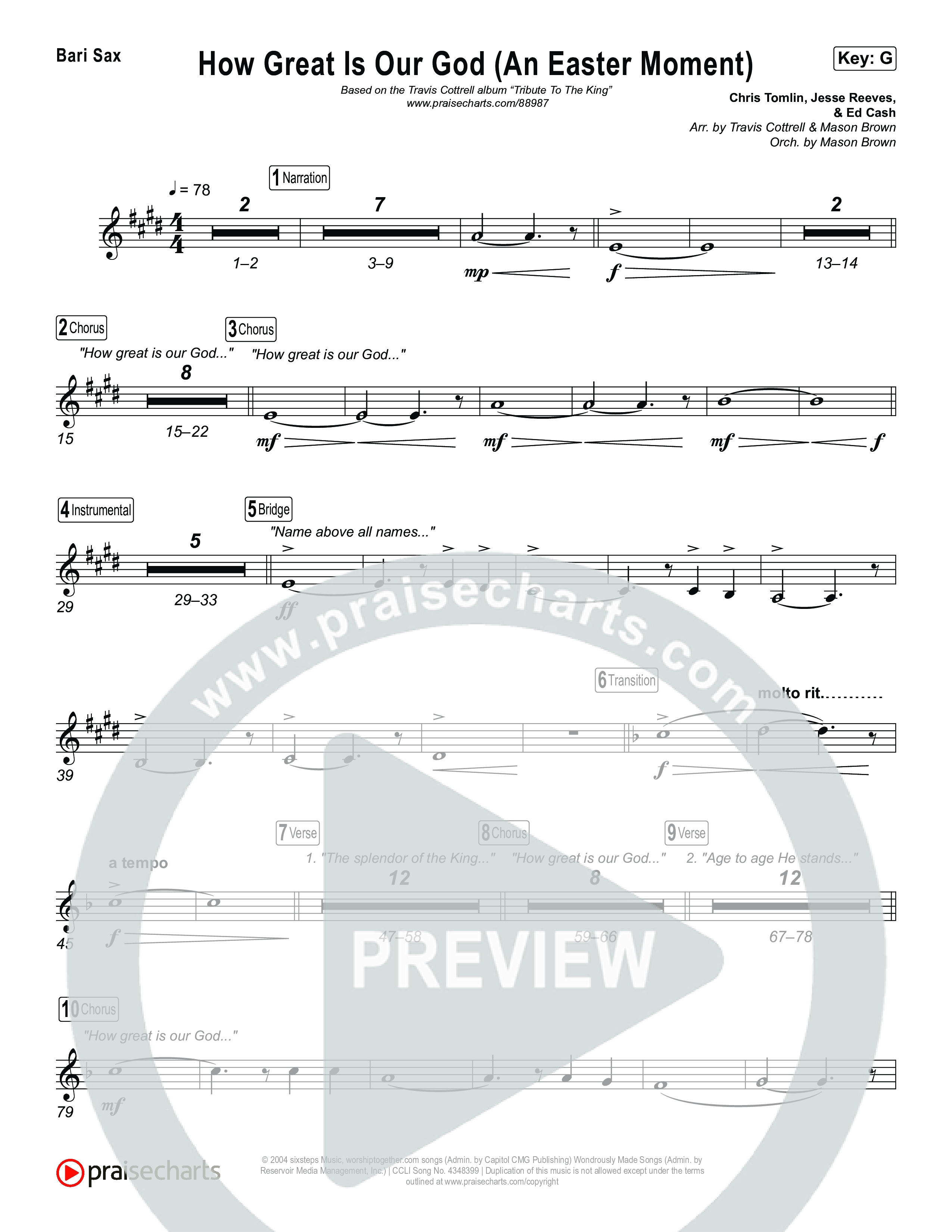 How Great Is Our God (An Easter Moment) (Choral/SATB) Bari Sax (Travis Cottrell / Arr. Mason Brown)