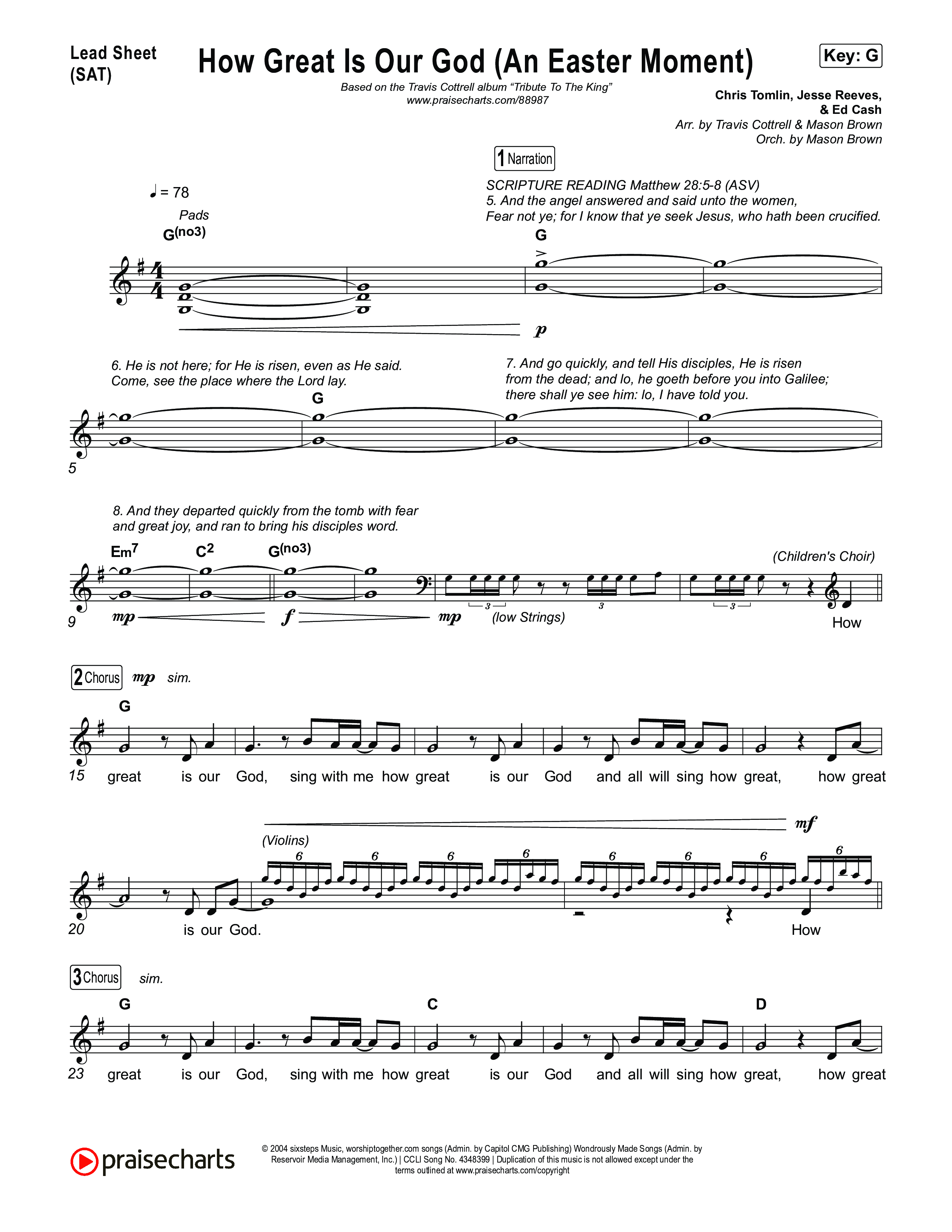 How Great Is Our God (An Easter Moment) (Choral/SATB) Lead Sheet (SAT) (Travis Cottrell / Arr. Mason Brown)