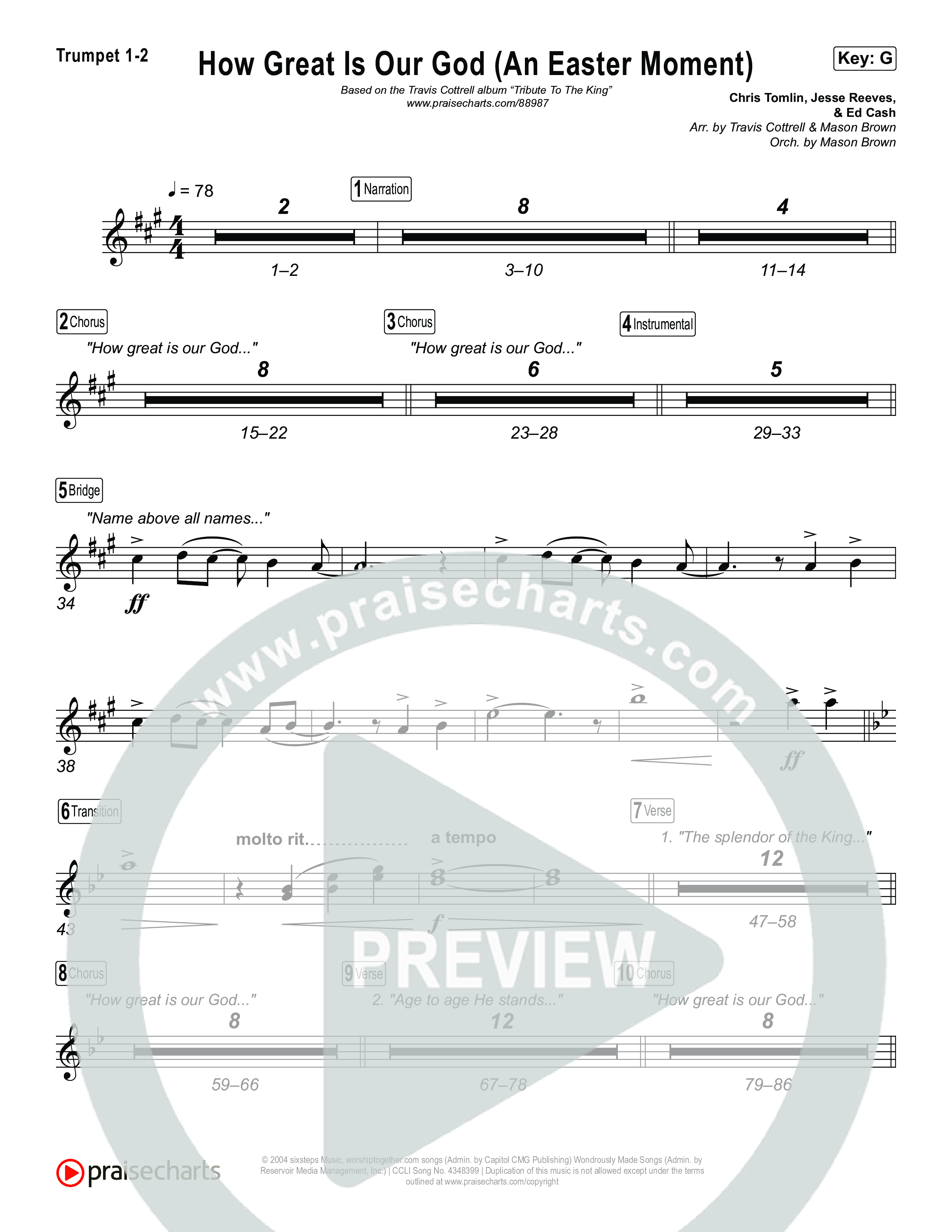 How Great Is Our God (An Easter Moment) (Choral/SATB) Trumpet 1,2 (Travis Cottrell / Arr. Mason Brown)