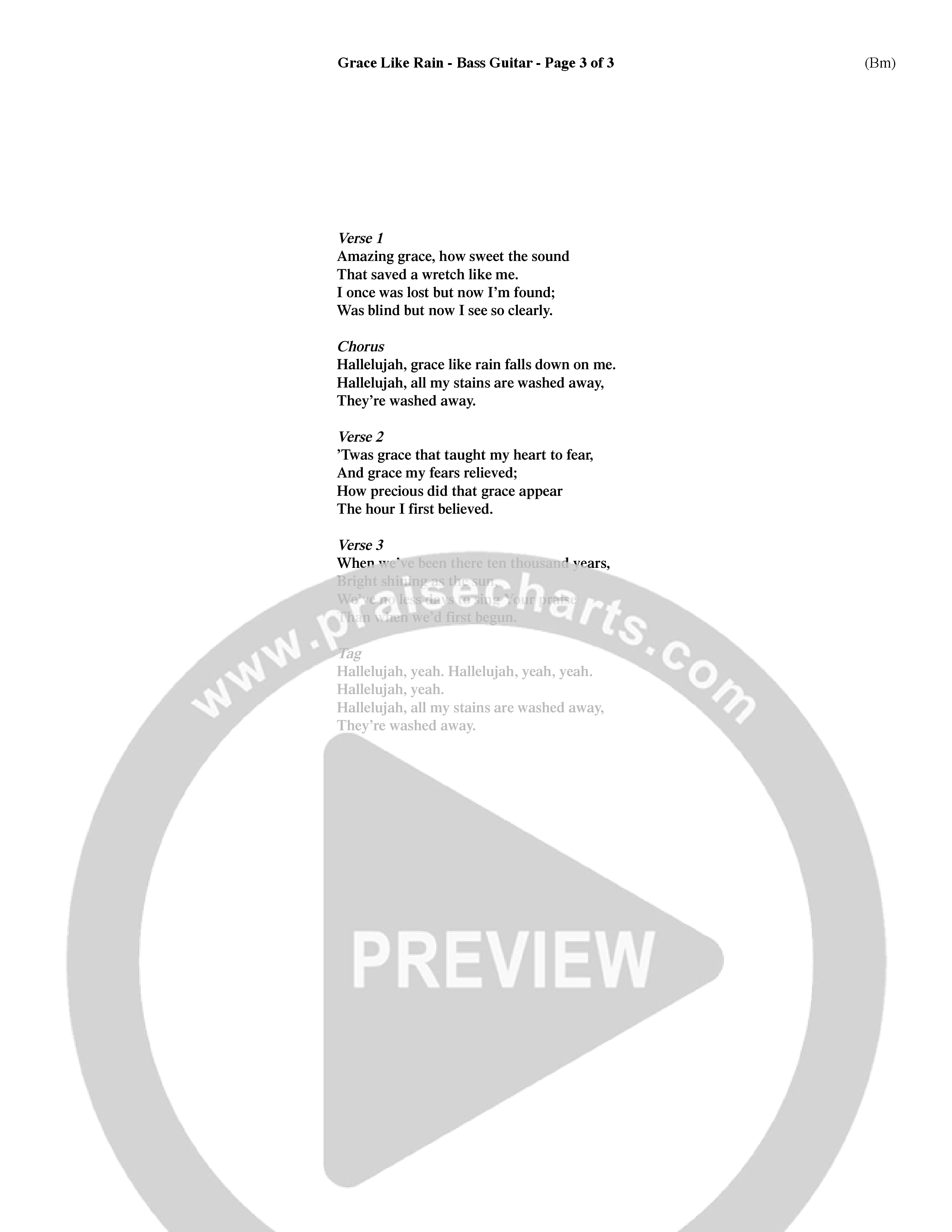 Grace Like Rain (Choral Anthem SATB) Bass Guitar (Word Music Choral / Orch. Dave Williamson)