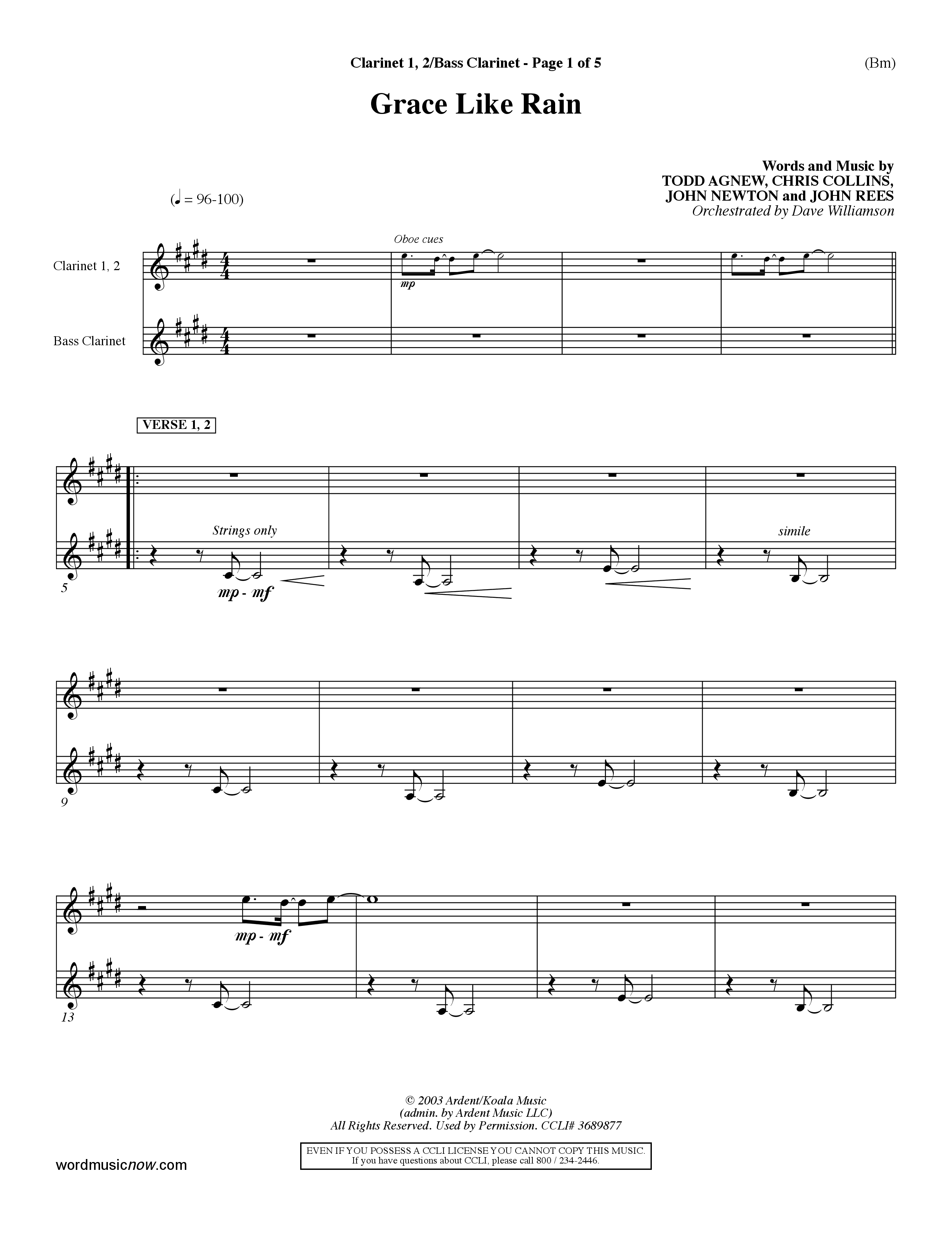 Grace Like Rain (Choral Anthem SATB) Clarinet (Word Music Choral / Orch. Dave Williamson)