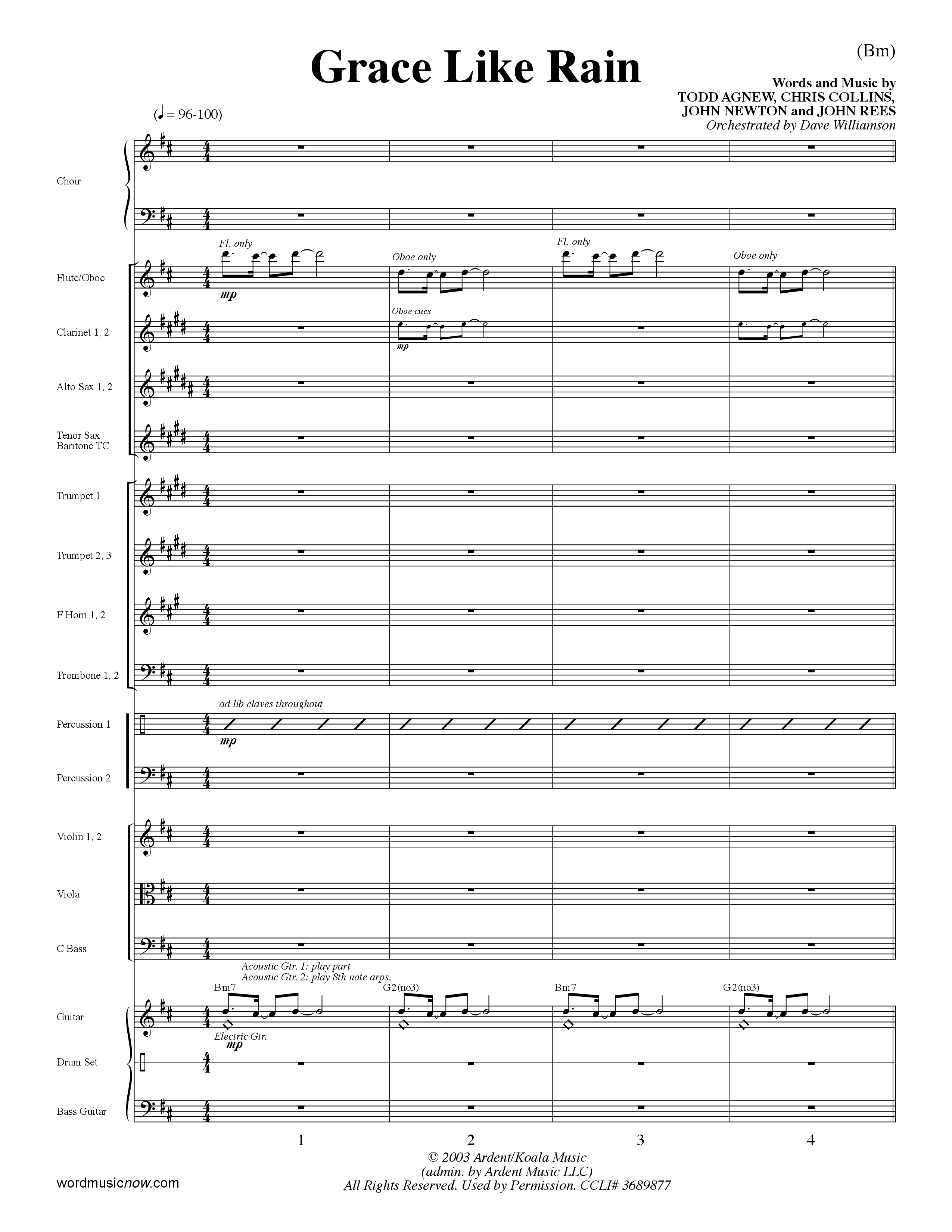 Grace Like Rain (Choral Anthem SATB) Orchestration (Word Music Choral / Orch. Dave Williamson)