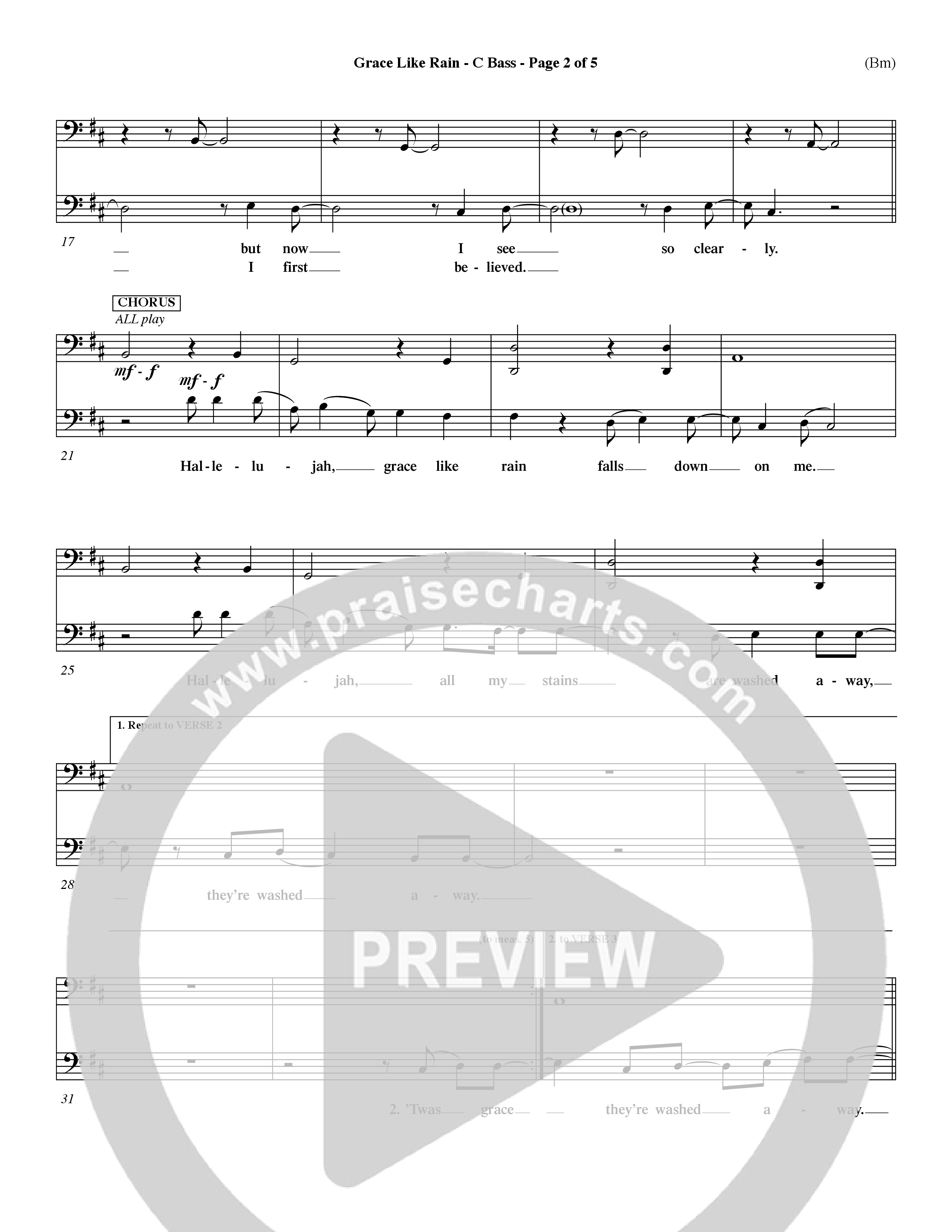 Grace Like Rain (Choral Anthem SATB) Contrabass (Word Music Choral / Orch. Dave Williamson)