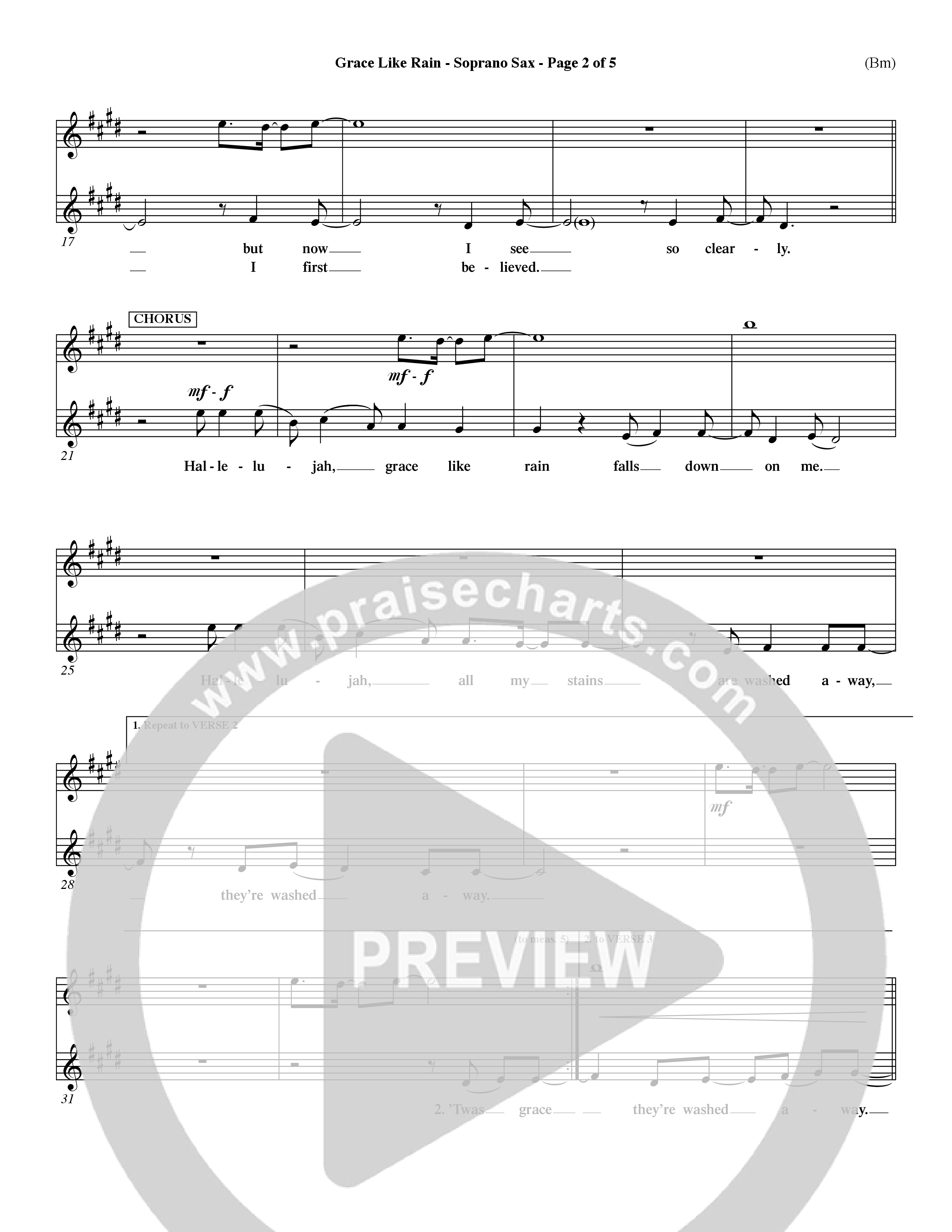 Grace Like Rain (Choral Anthem SATB) Saxophone (Word Music Choral / Orch. Dave Williamson)