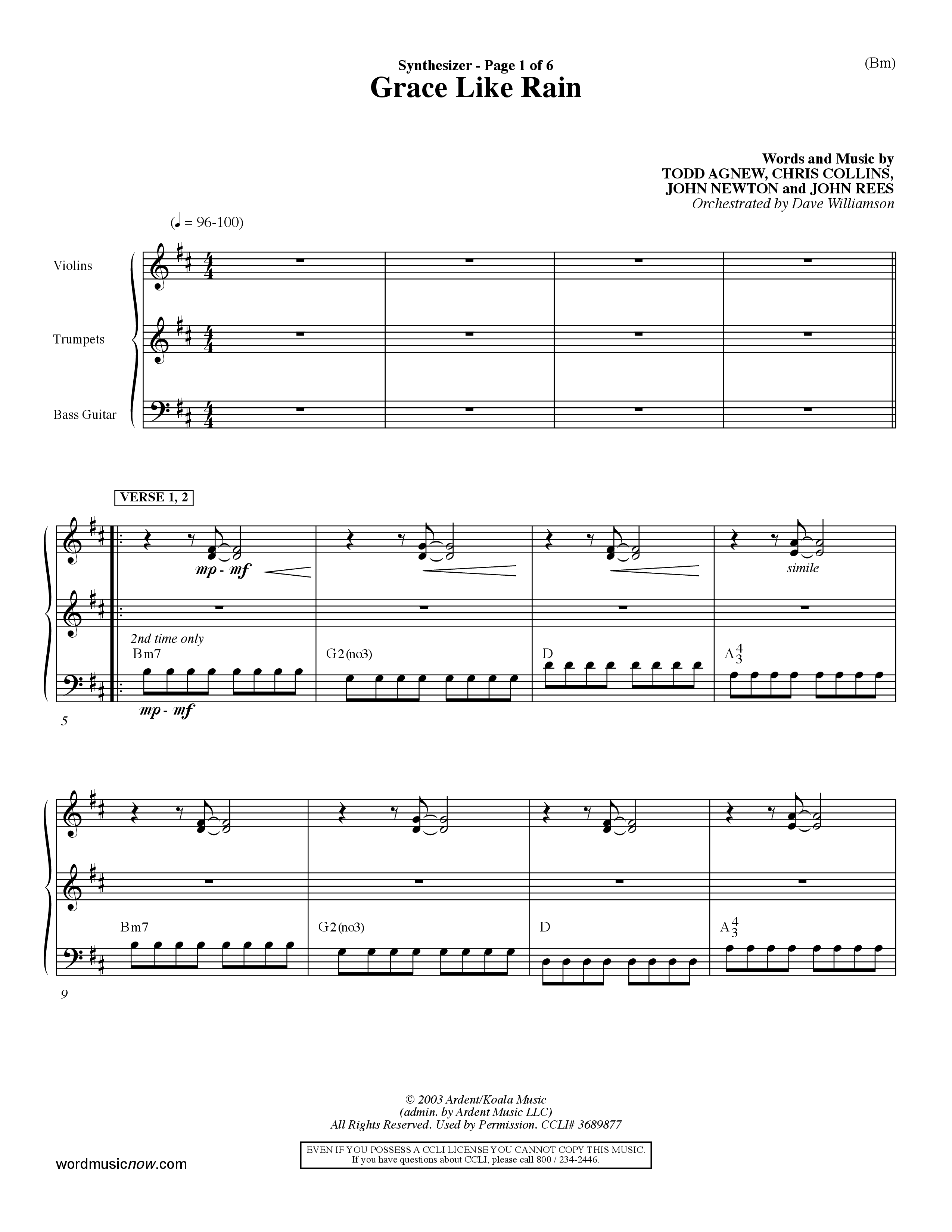 Grace Like Rain (Choral Anthem SATB) Synth (Word Music Choral / Orch. Dave Williamson)