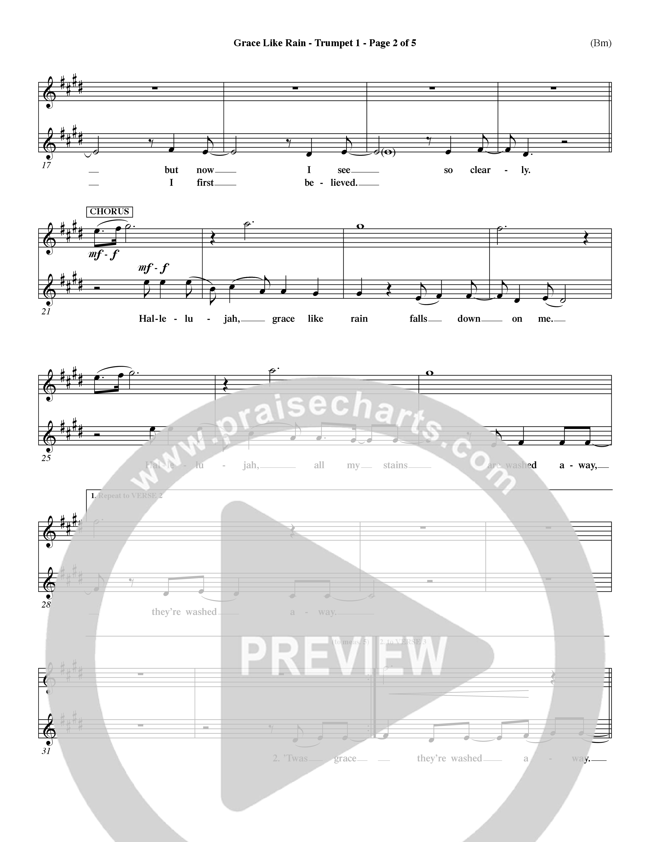 Grace Like Rain (Choral Anthem SATB) Trumpet 1 (Word Music Choral / Orch. Dave Williamson)