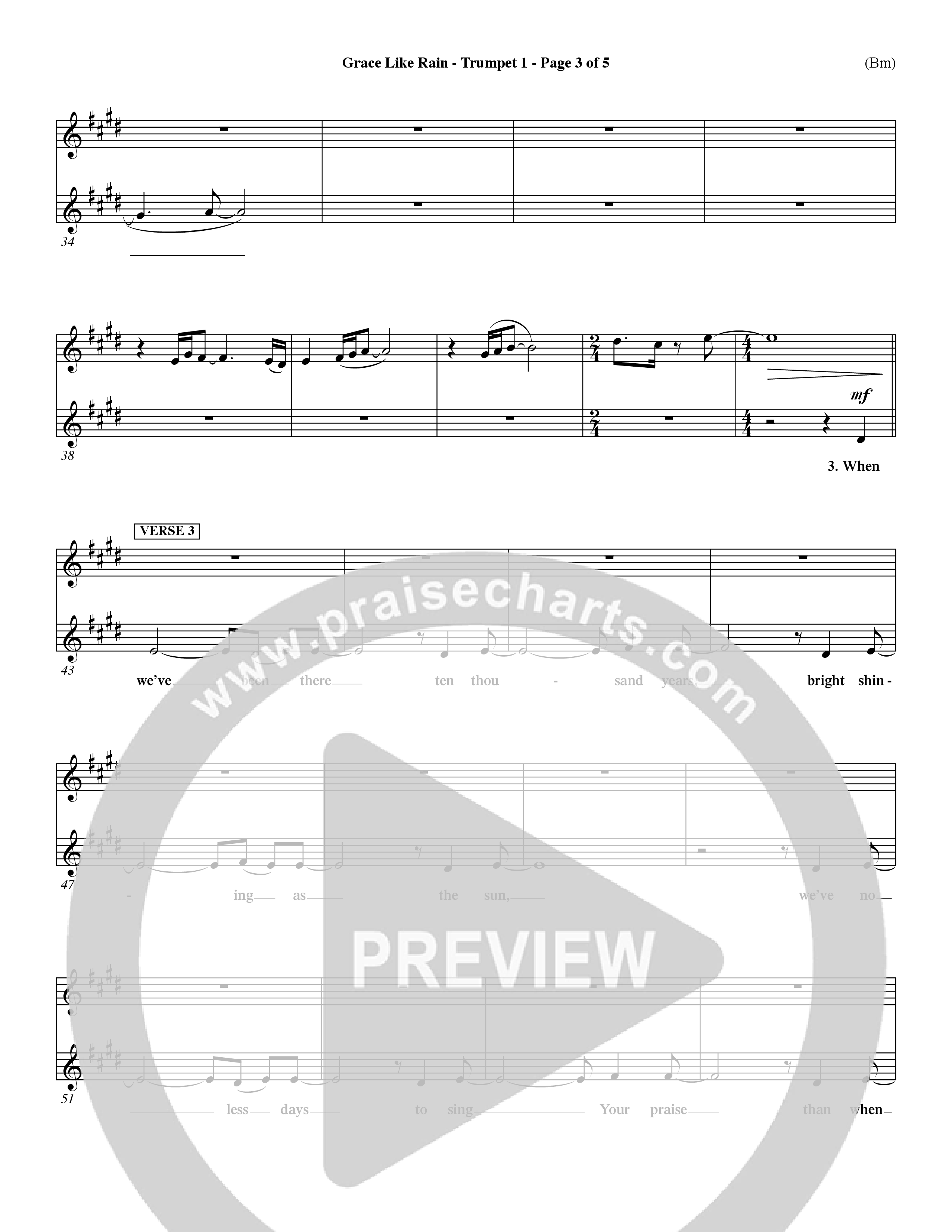 Grace Like Rain (Choral Anthem SATB) Trumpet 1 (Word Music Choral / Orch. Dave Williamson)