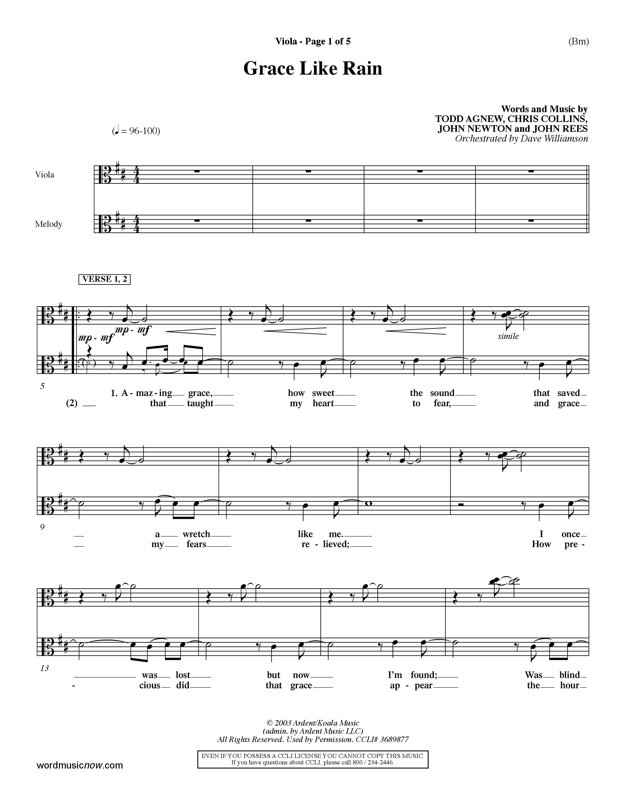 Grace Like Rain (Choral Anthem SATB) Viola (Word Music Choral / Orch. Dave Williamson)