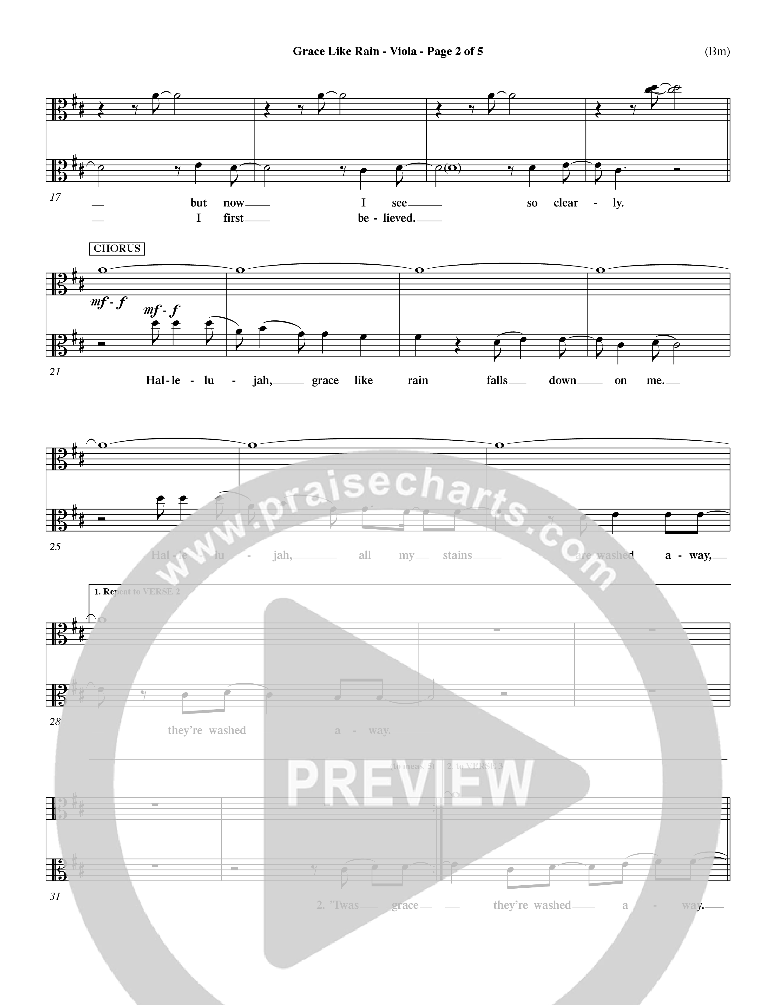 Grace Like Rain (Choral Anthem SATB) Viola (Word Music Choral / Orch. Dave Williamson)