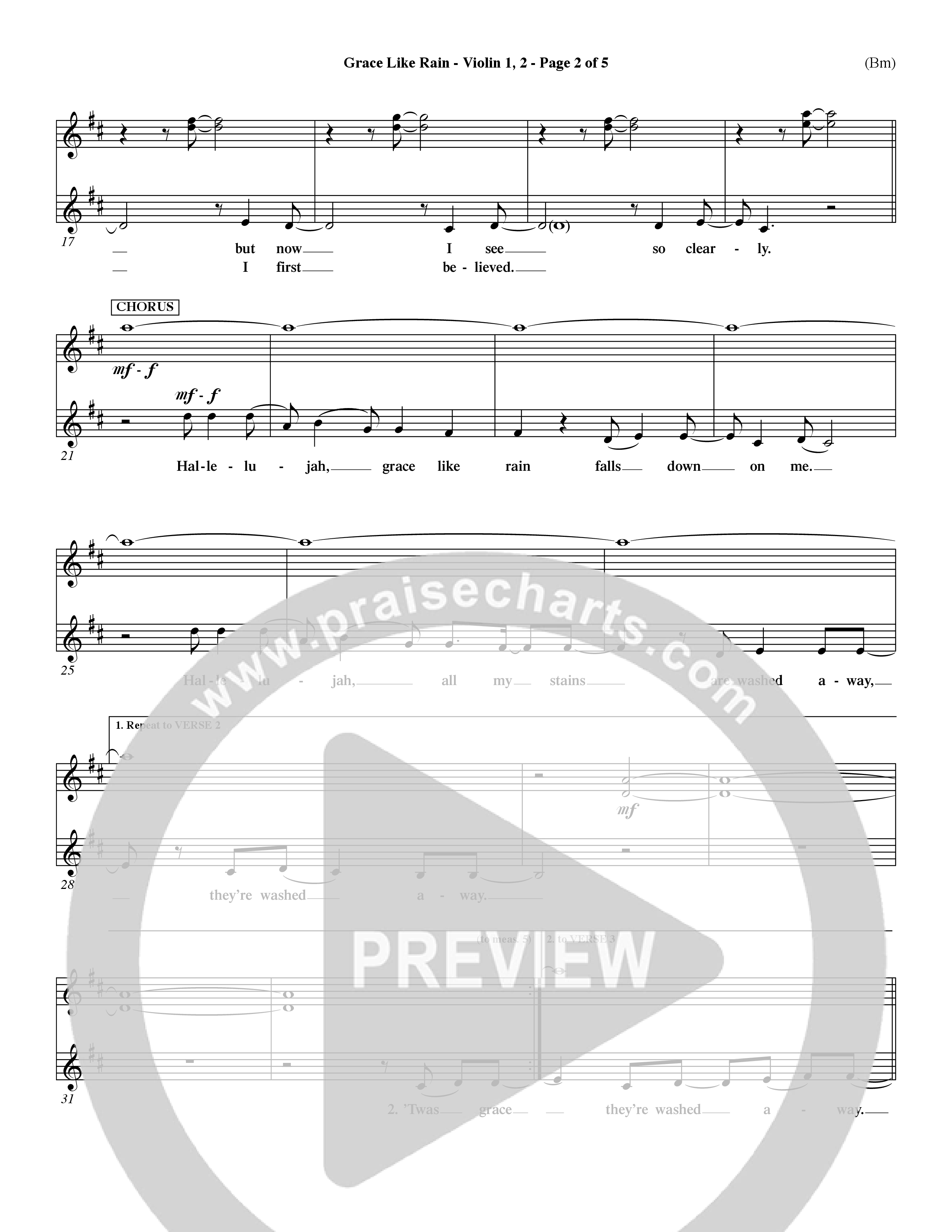 Grace Like Rain (Choral Anthem SATB) Violin 1/2 (Word Music Choral / Orch. Dave Williamson)