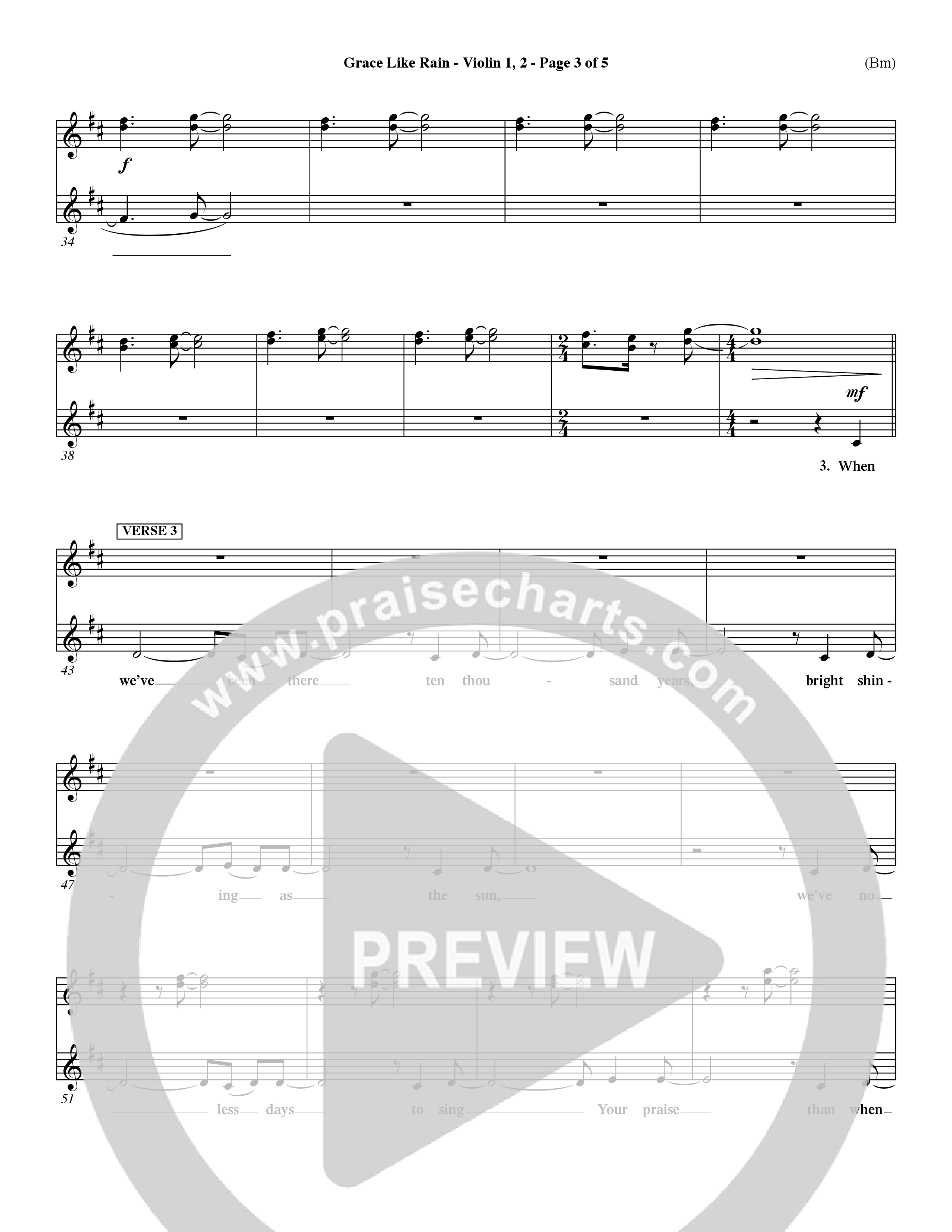 Grace Like Rain (Choral Anthem SATB) Violin 1/2 (Word Music Choral / Orch. Dave Williamson)