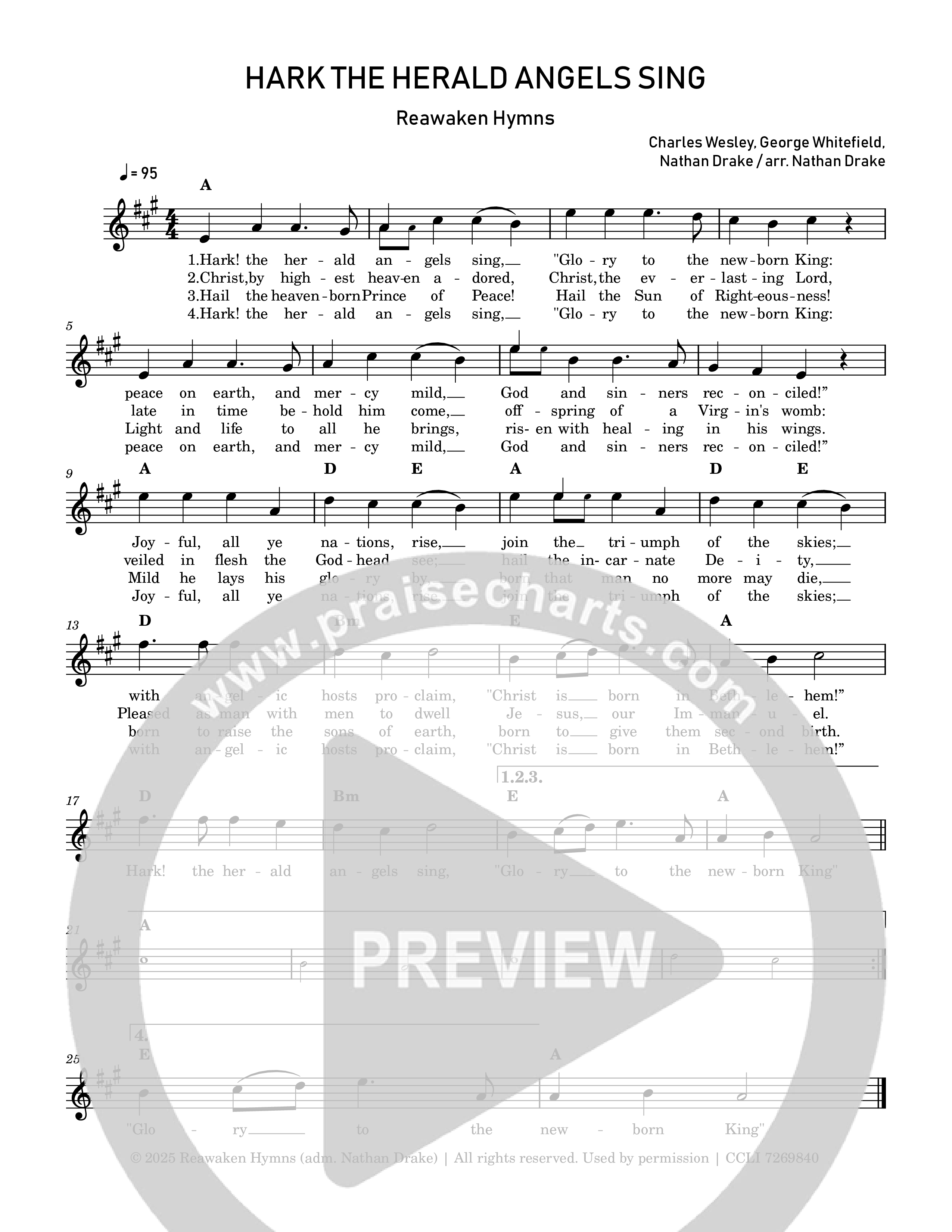 Hark The Herald Angels Sing Lead Sheet Melody (Reawaken Hymns)