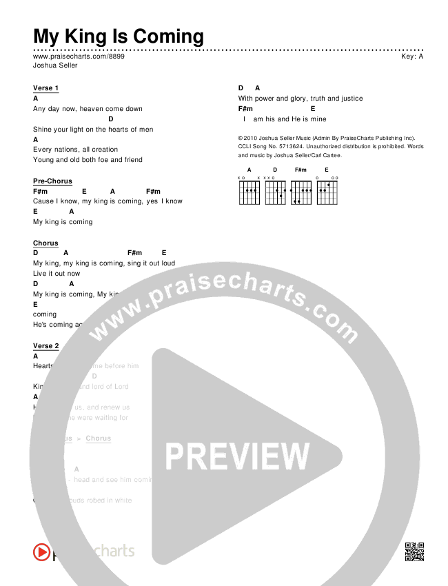 My King Is Coming Chords & Lyrics (Joshua Seller)