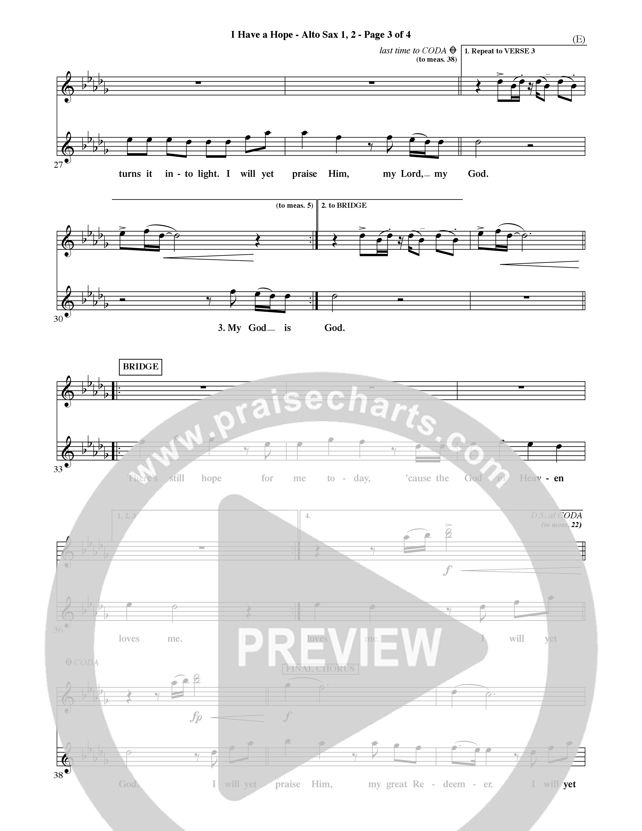 I Have A Hope (Choral Anthem SATB) Alto Sax 1/2 (Word Music Choral / Orch. David McKay)