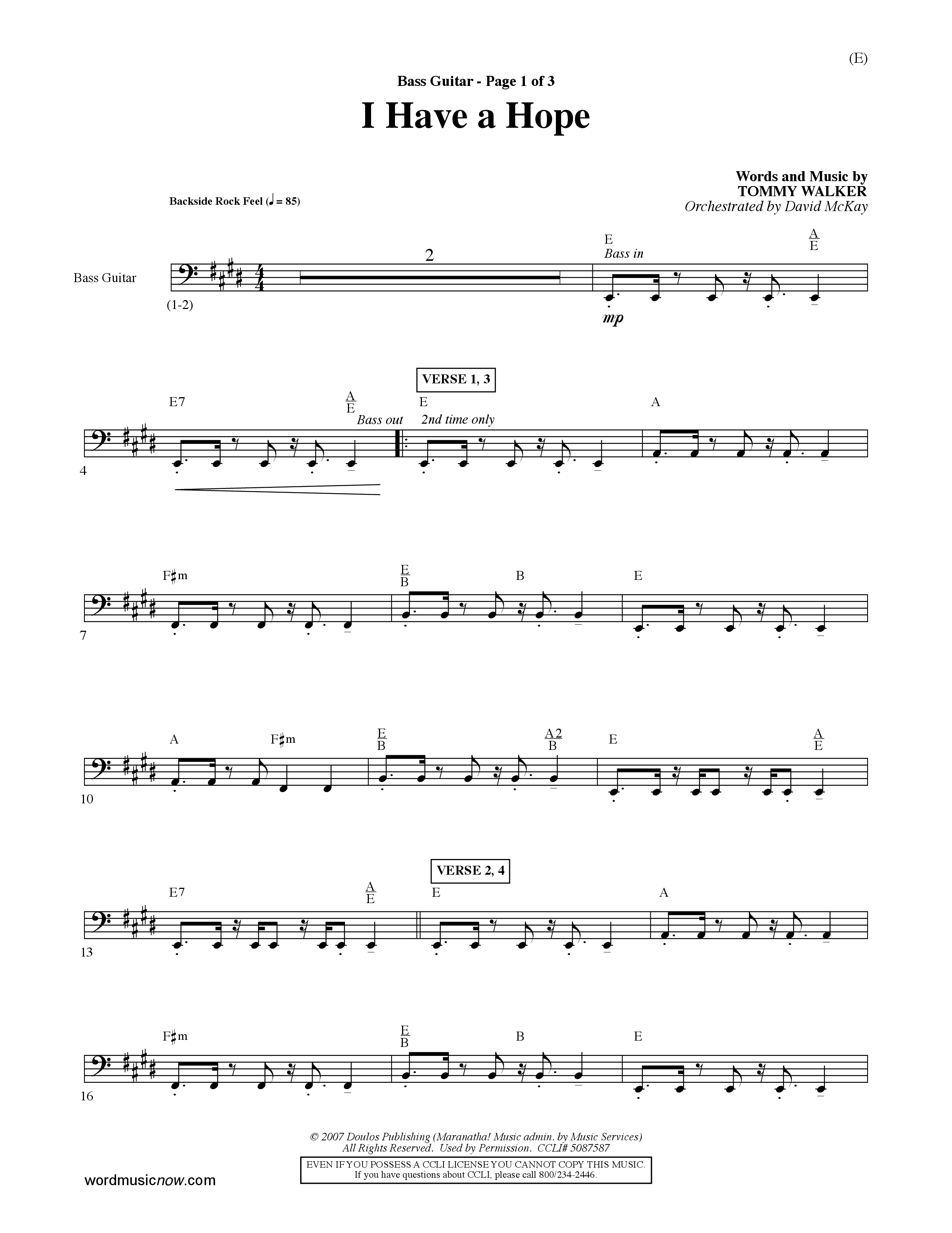 I Have A Hope (Choral Anthem SATB) Bass Guitar (Word Music Choral / Orch. David McKay)