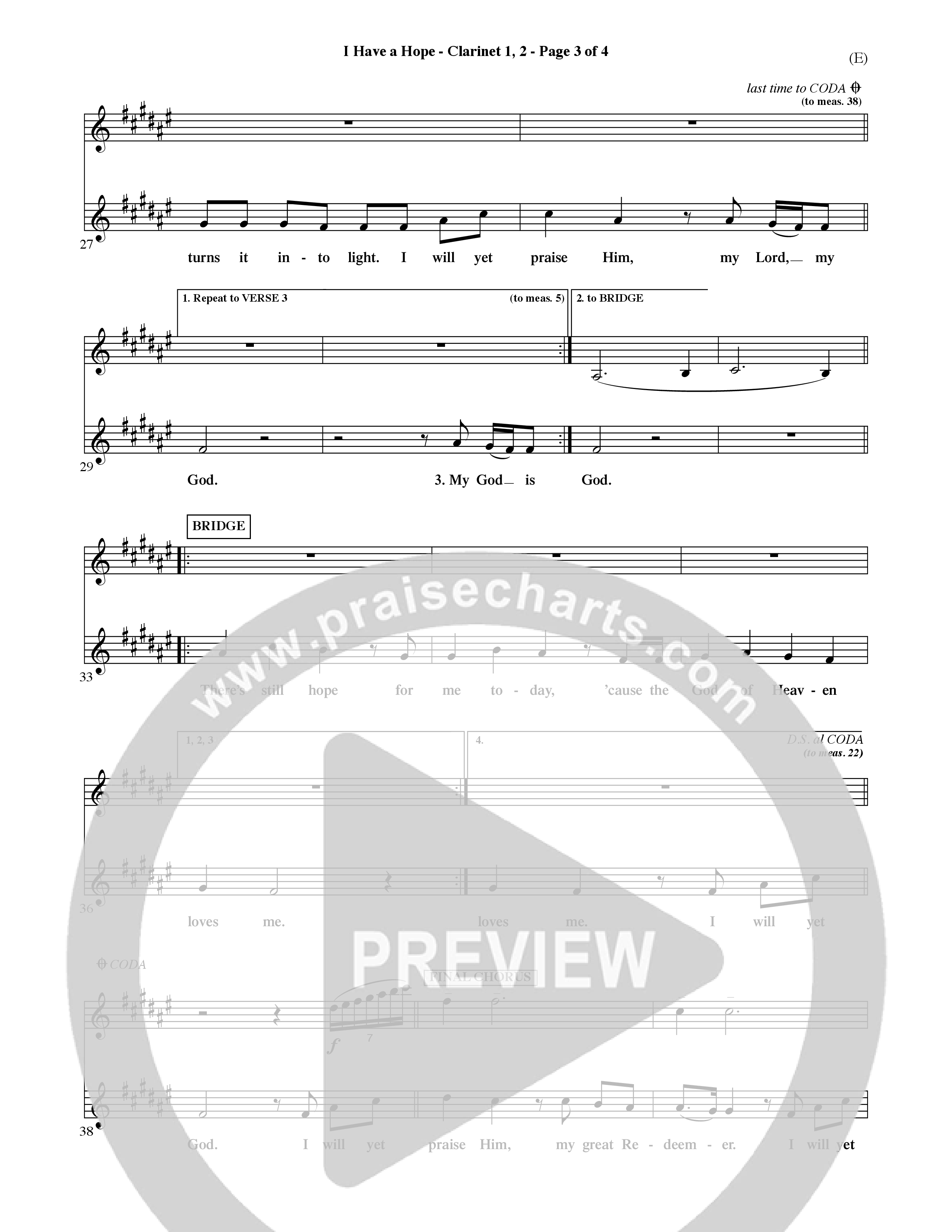 I Have A Hope (Choral Anthem SATB) Clarinet 1/2 (Word Music Choral / Orch. David McKay)
