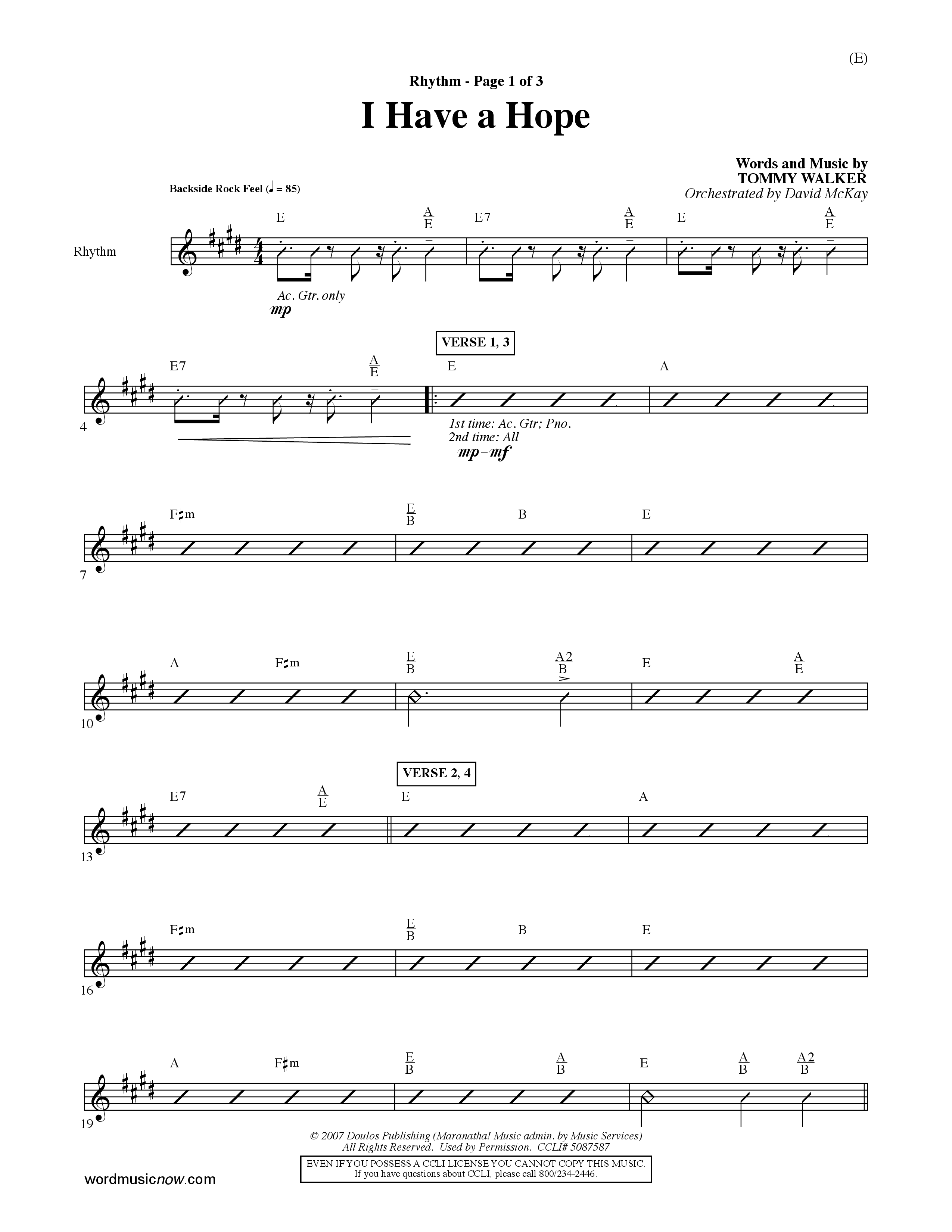 I Have A Hope (Choral Anthem SATB) Rhythm Chart (Word Music Choral / Orch. David McKay)