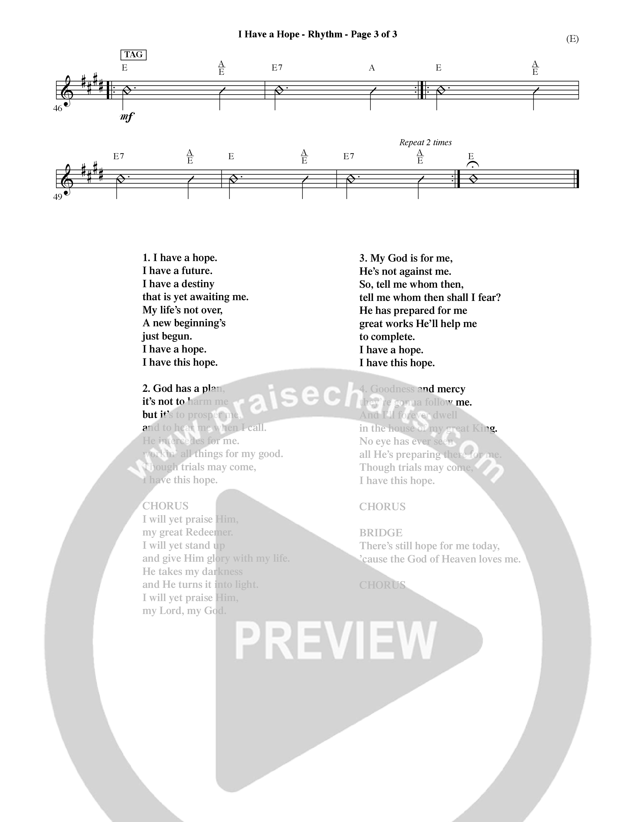 I Have A Hope (Choral Anthem SATB) Rhythm Chart (Word Music Choral / Orch. David McKay)