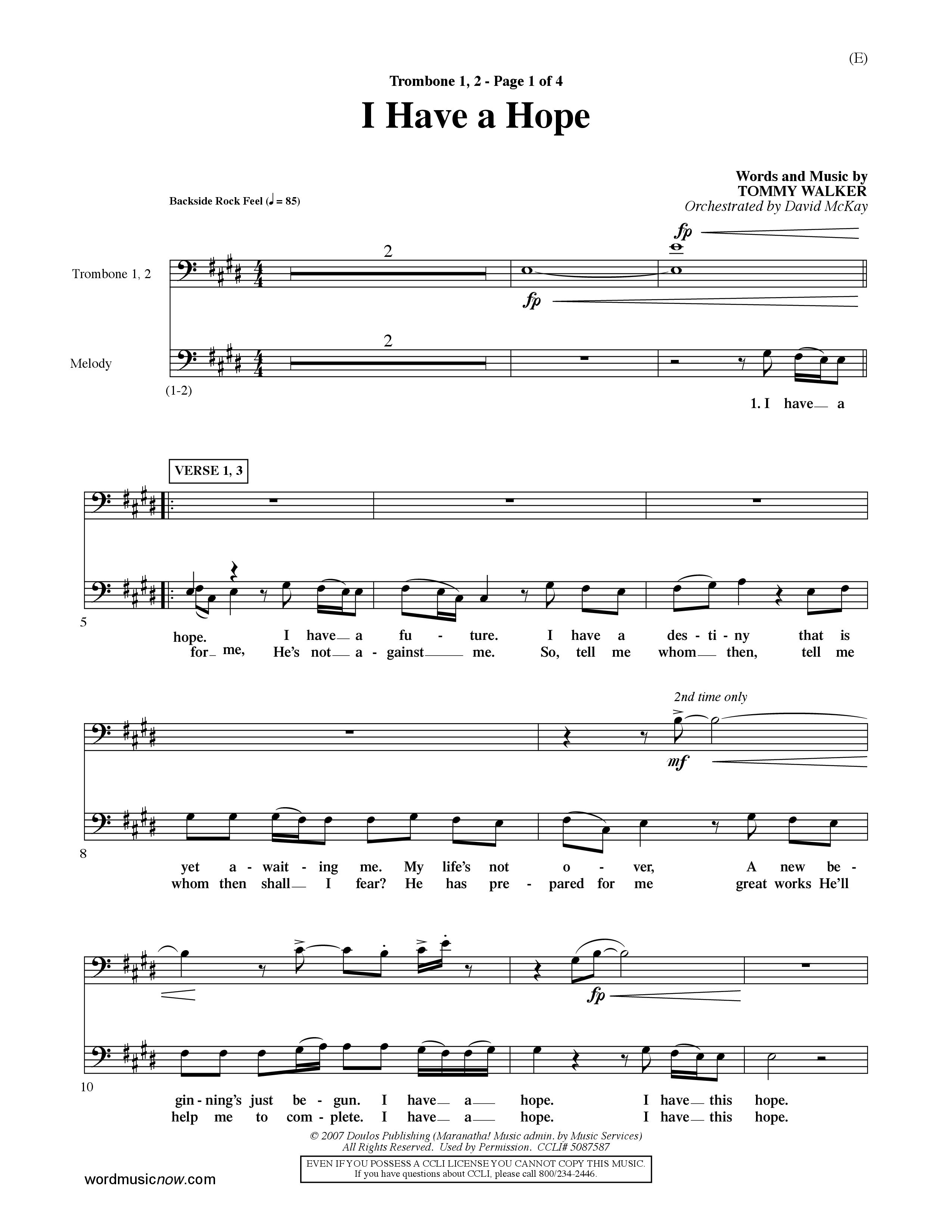 I Have A Hope (Choral Anthem SATB) Trombone 1/2 (Word Music Choral / Orch. David McKay)
