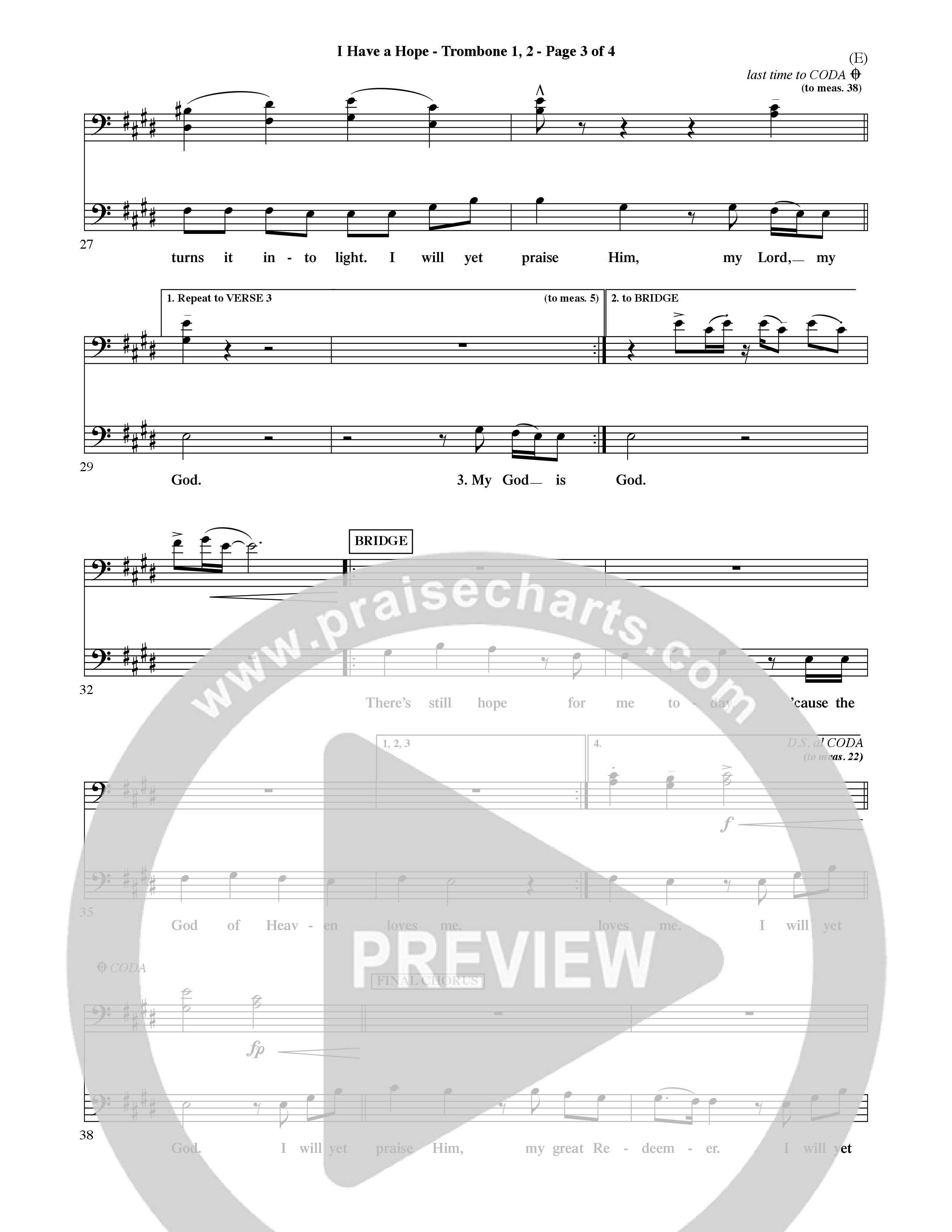 I Have A Hope (Choral Anthem SATB) Trombone 1/2 (Word Music Choral / Orch. David McKay)