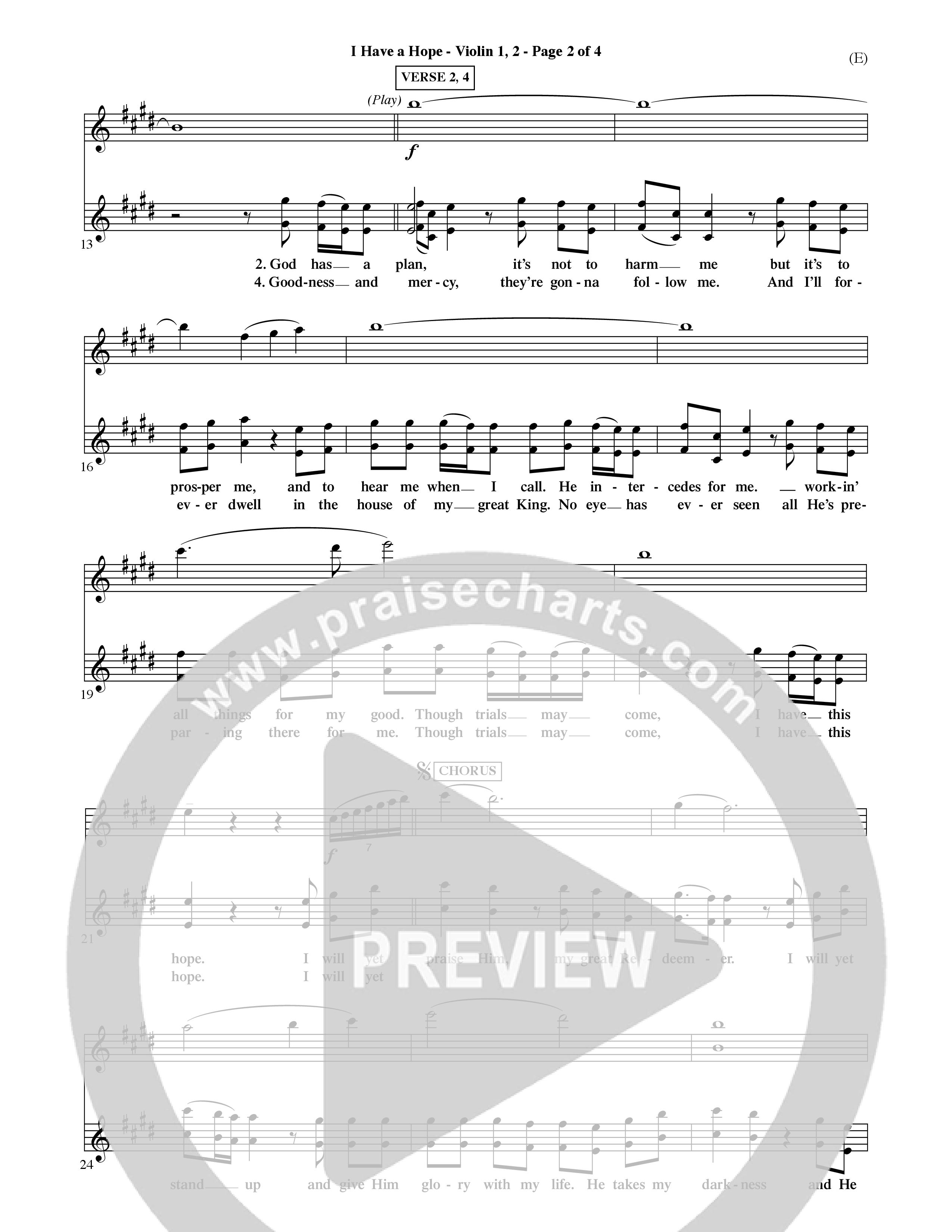 I Have A Hope (Choral Anthem SATB) Violin 1/2 (Word Music Choral / Orch. David McKay)