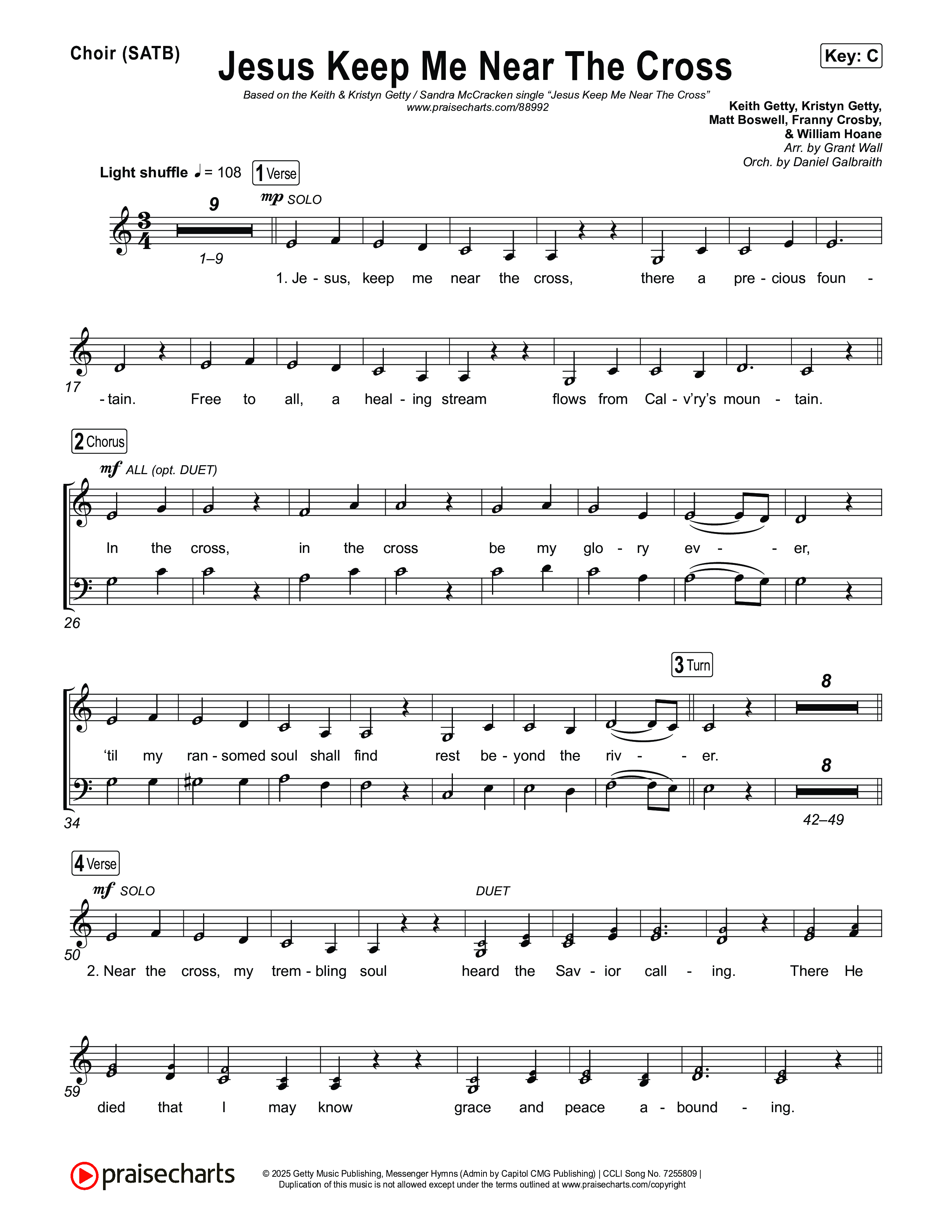 Jesus Keep Me Near The Cross Choir Sheet (SATB) (Keith & Kristyn Getty / Sandra McCracken)