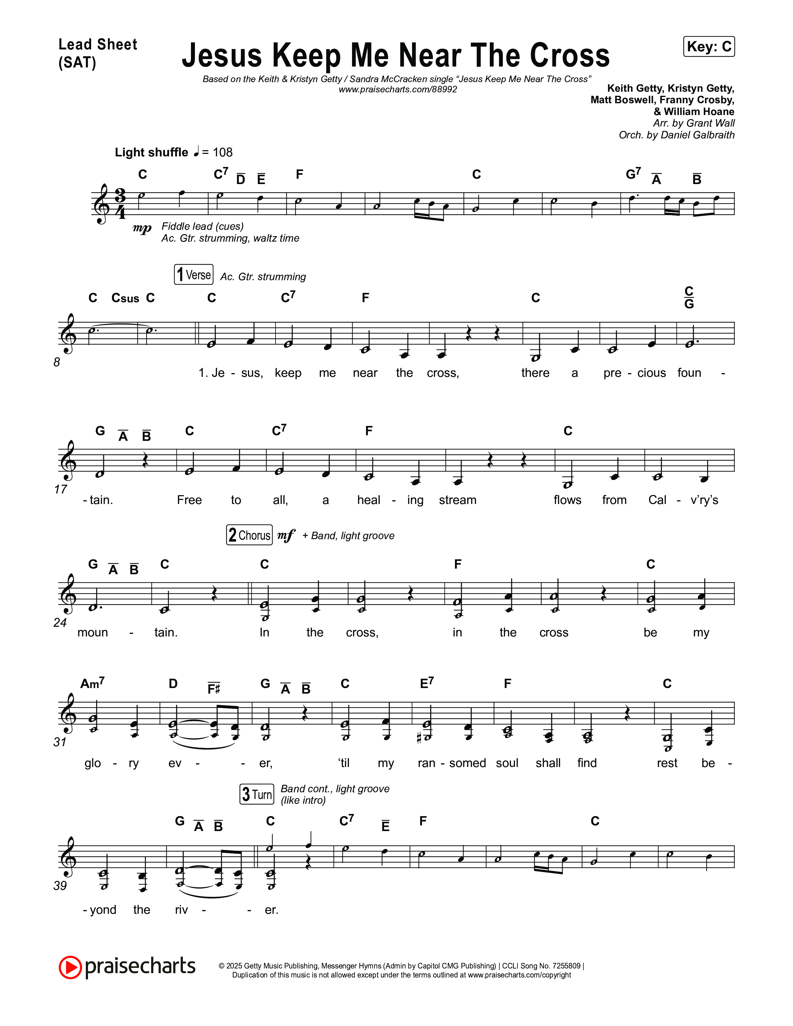 Jesus Keep Me Near The Cross Lead Sheet (SAT) (Keith & Kristyn Getty / Sandra McCracken)