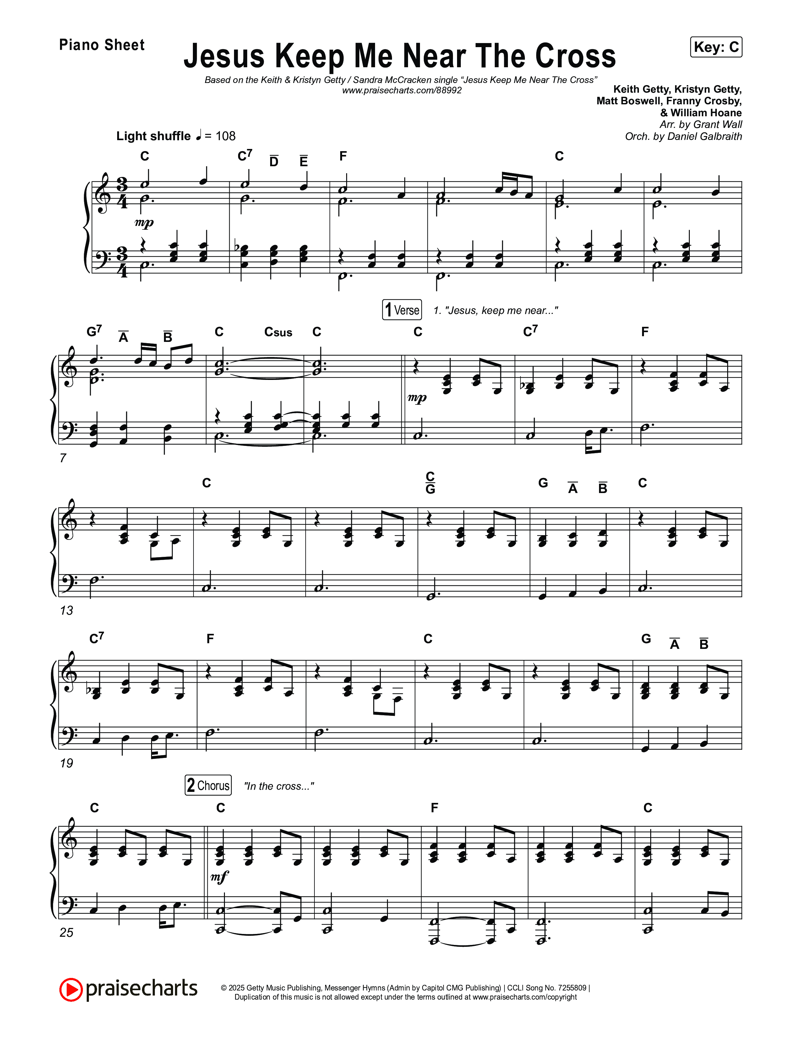 Jesus Keep Me Near The Cross Piano Sheet (Keith & Kristyn Getty / Sandra McCracken)