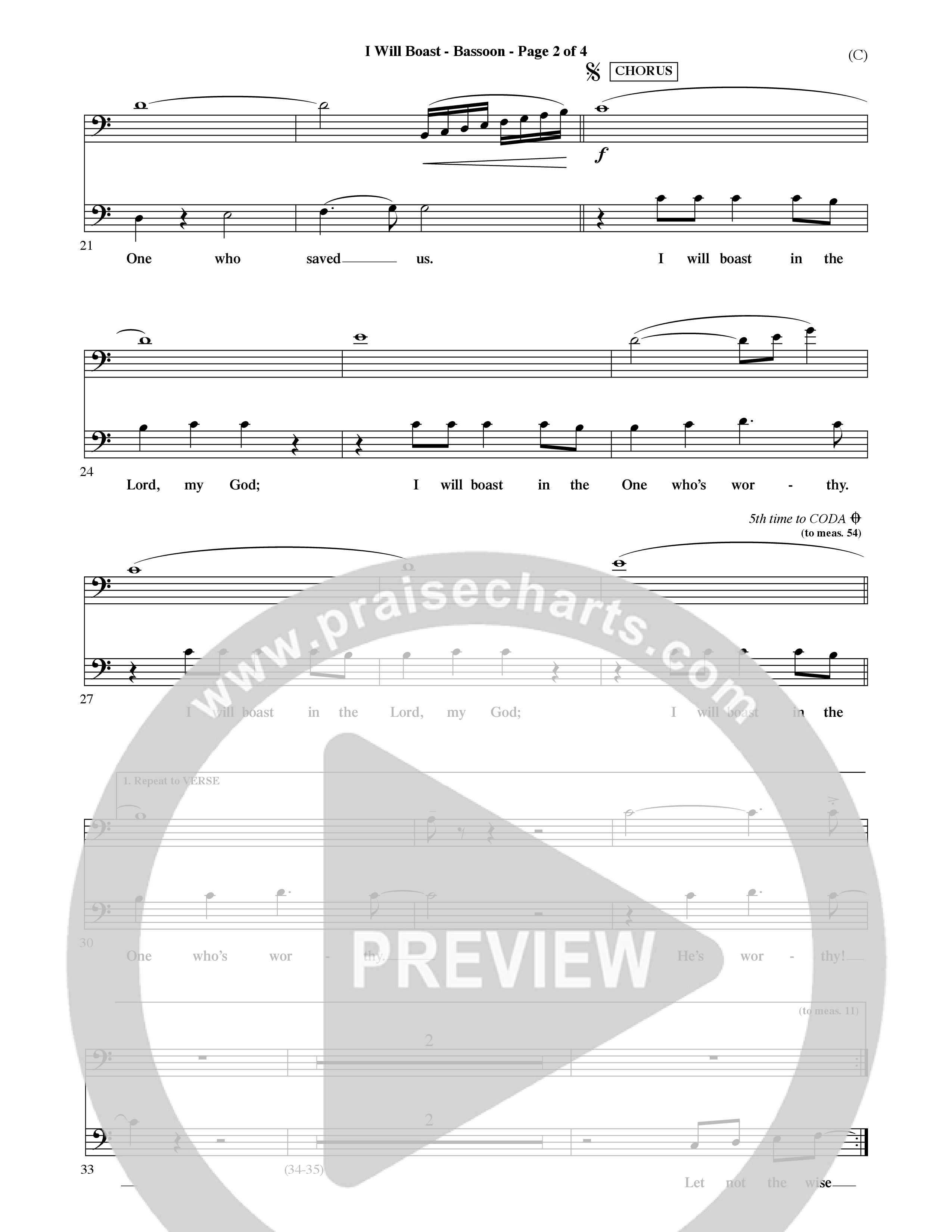 I Will Boast (Choral Anthem SATB) Bassoon (Word Music Choral / Orch. David McKay)