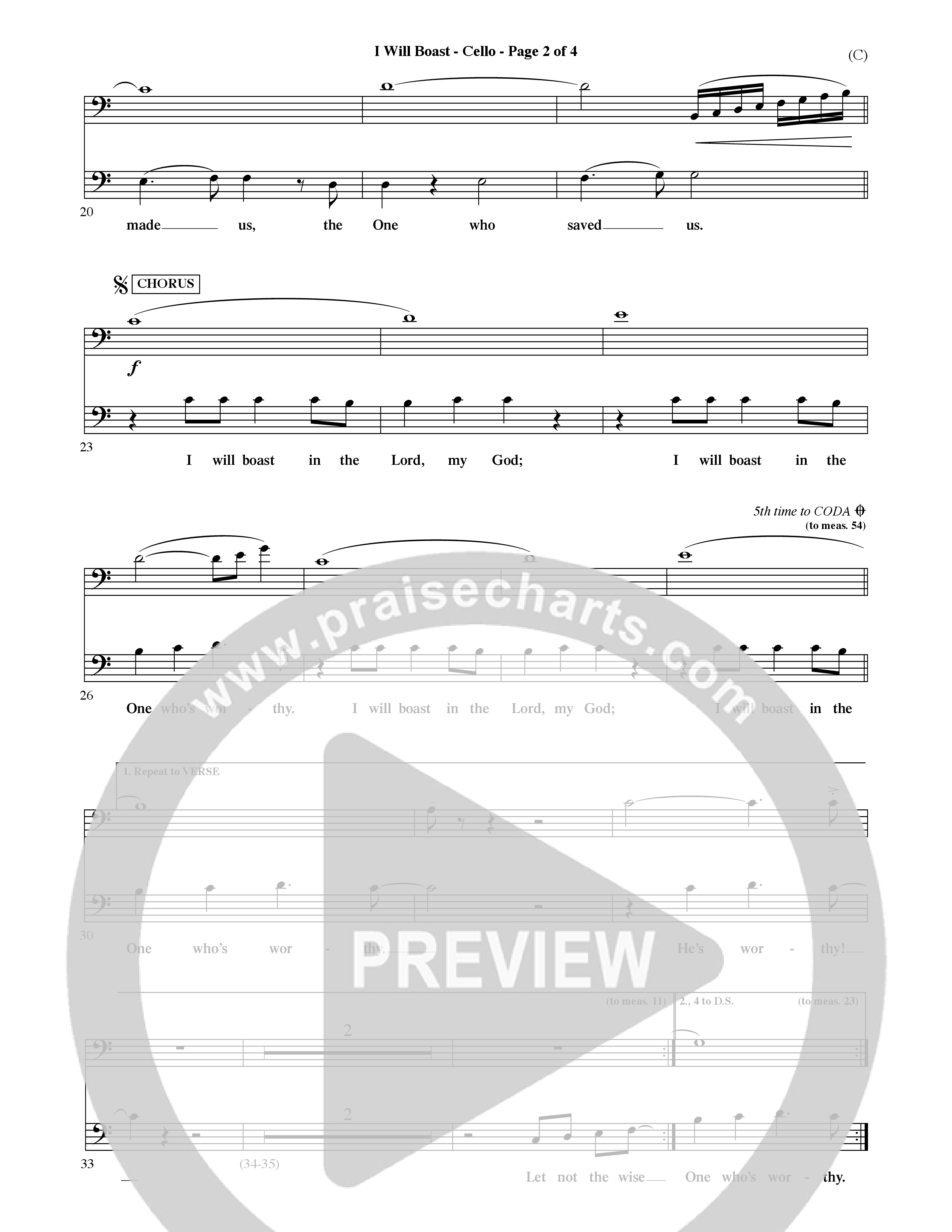 I Will Boast (Choral Anthem SATB) Cello (Word Music Choral / Orch. David McKay)