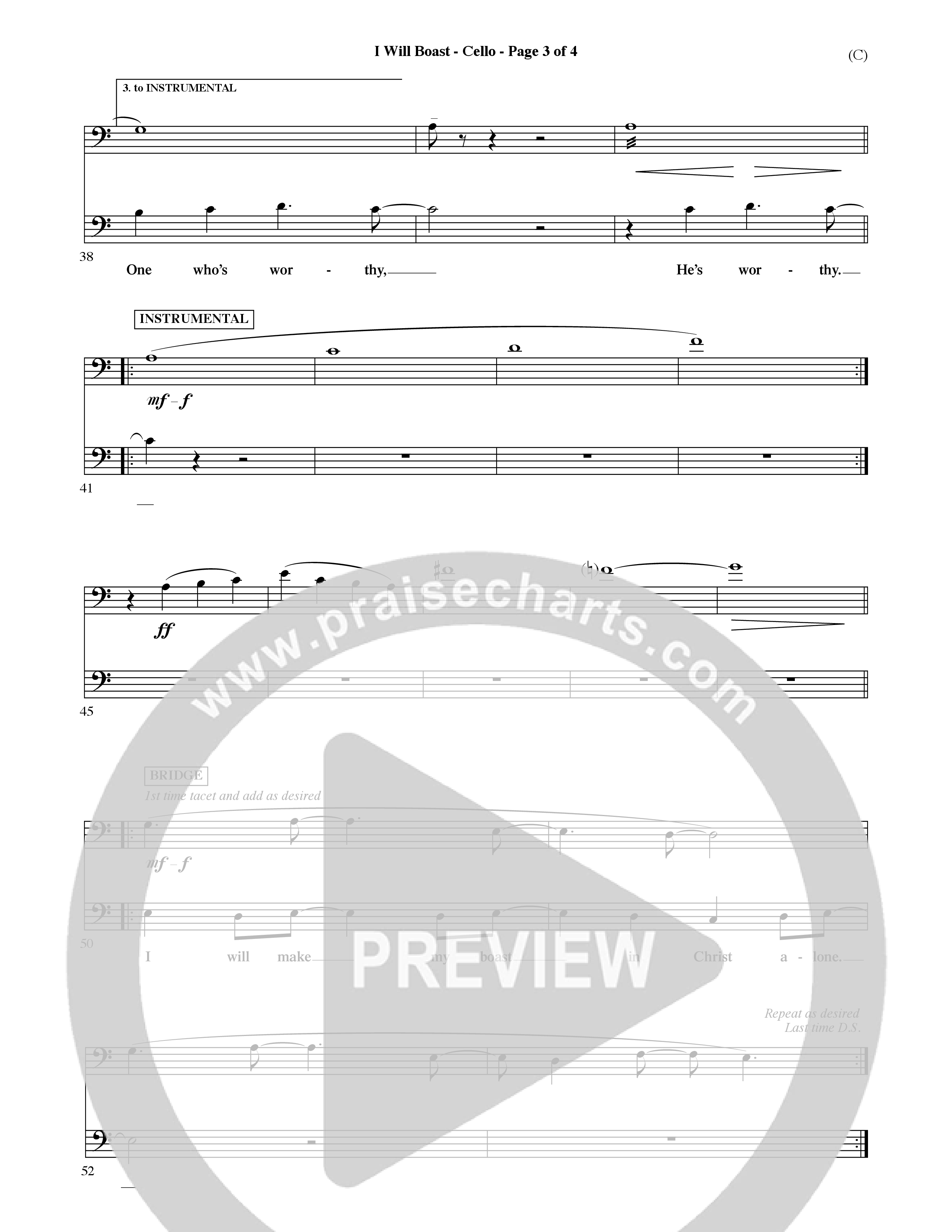 I Will Boast (Choral Anthem SATB) Cello (Word Music Choral / Orch. David McKay)