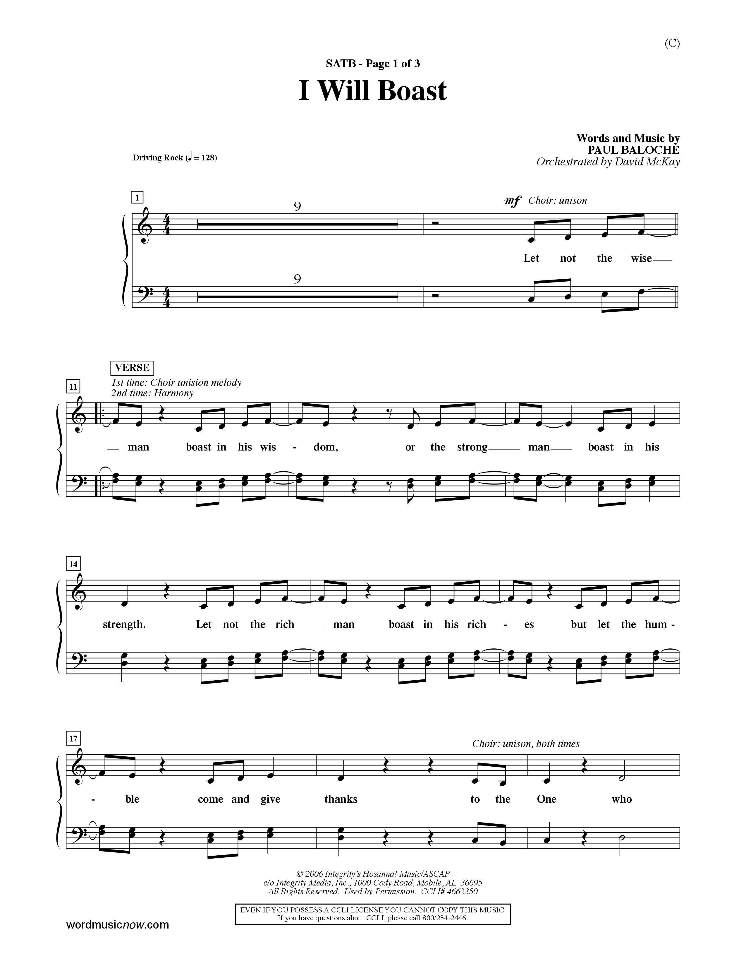 I Will Boast (Choral Anthem SATB) Choir Sheet (SATB) (Word Music Choral / Orch. David McKay)