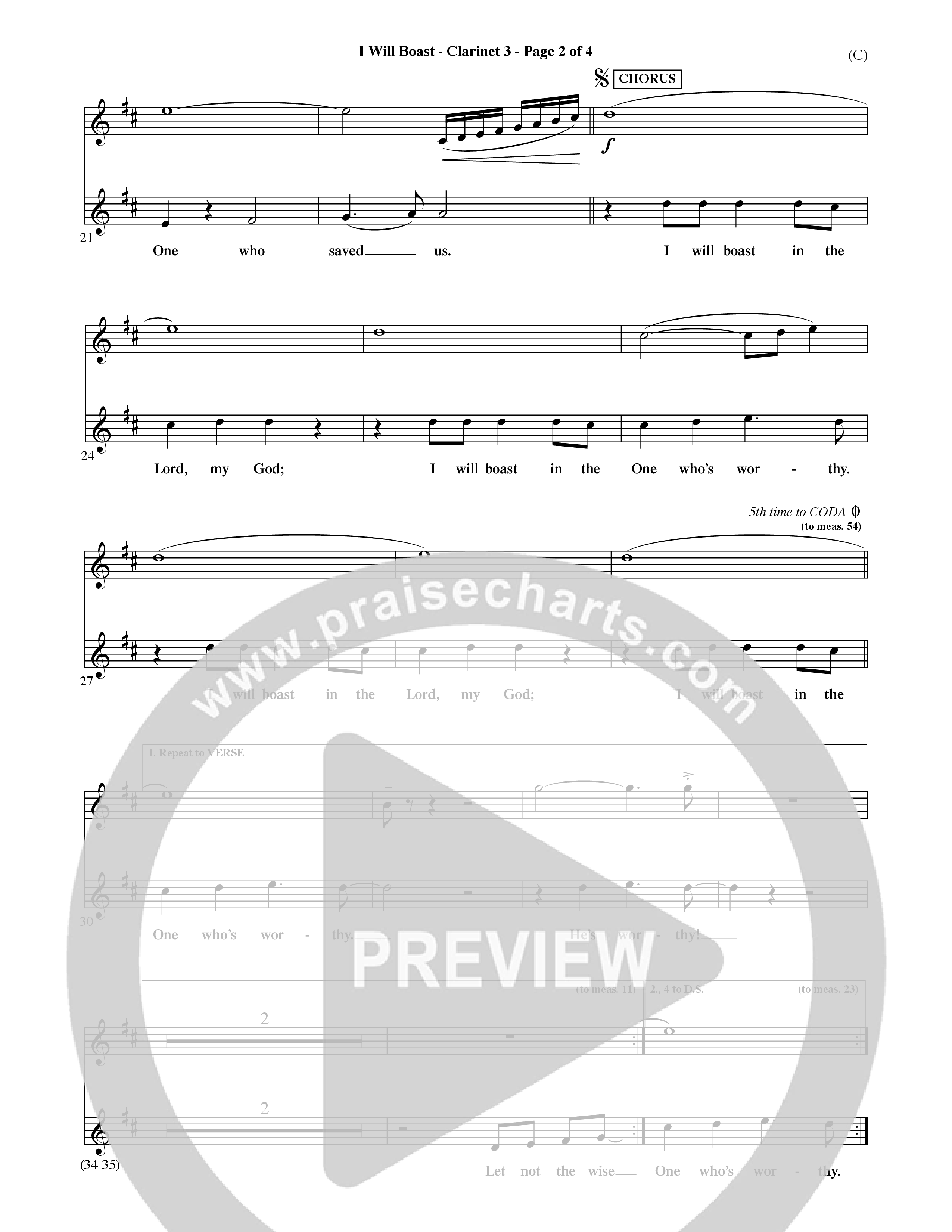 I Will Boast (Choral Anthem SATB) Clarinet (Word Music Choral / Orch. David McKay)