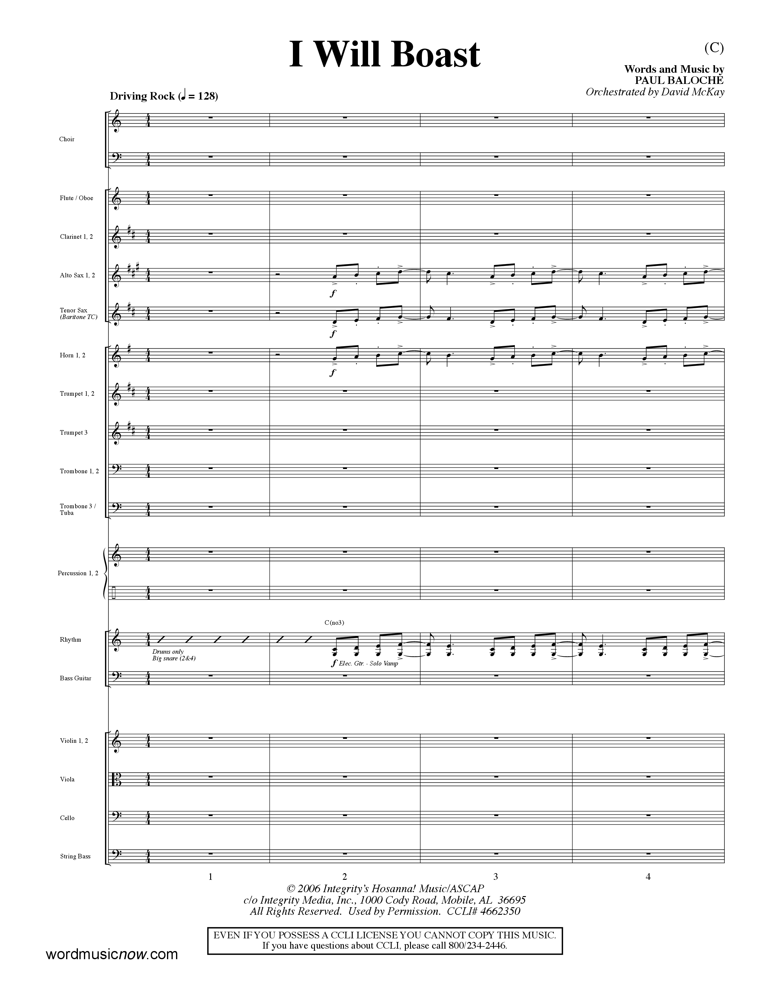 I Will Boast (Choral Anthem SATB) Orchestration (Word Music Choral / Orch. David McKay)