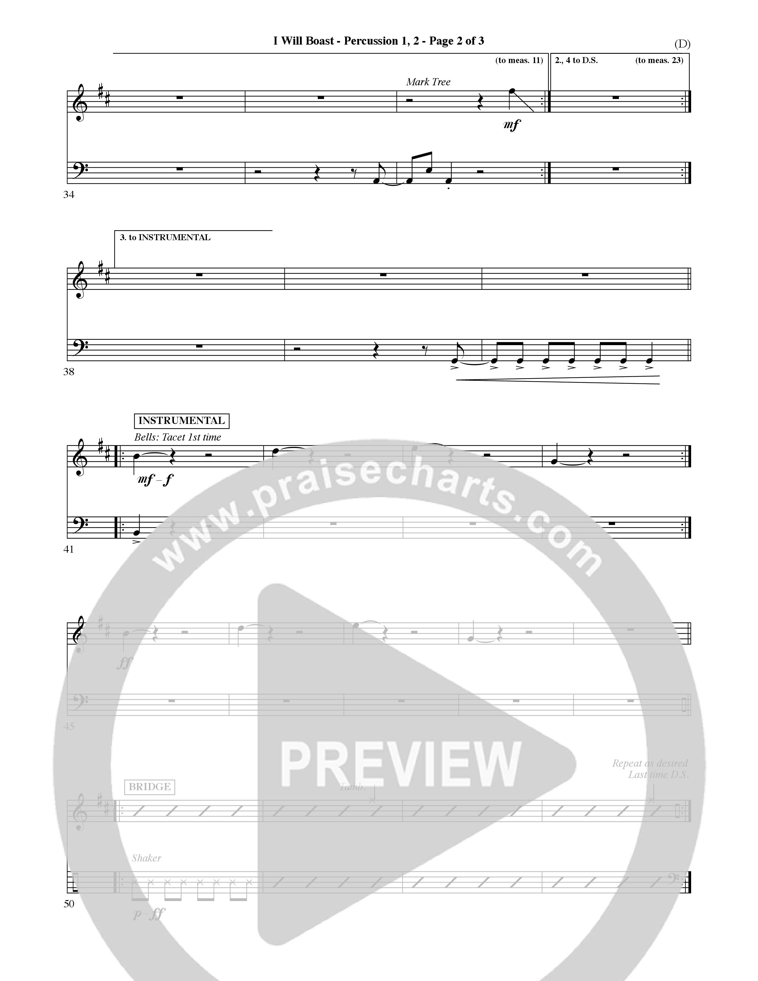 I Will Boast (Choral Anthem SATB) Percussion 1/2 (Word Music Choral / Orch. David McKay)