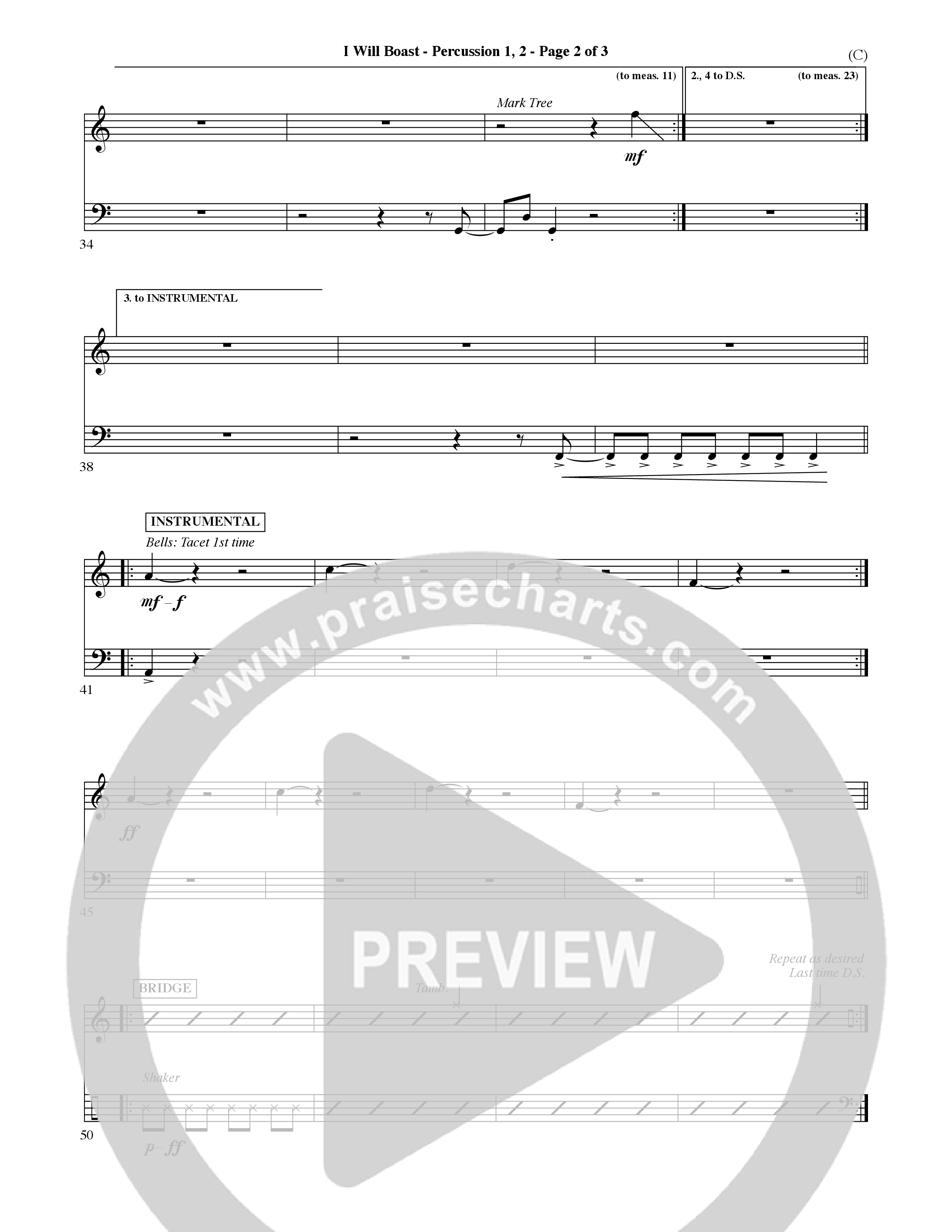 I Will Boast (Choral Anthem SATB) Percussion (Word Music Choral / Orch. David McKay)