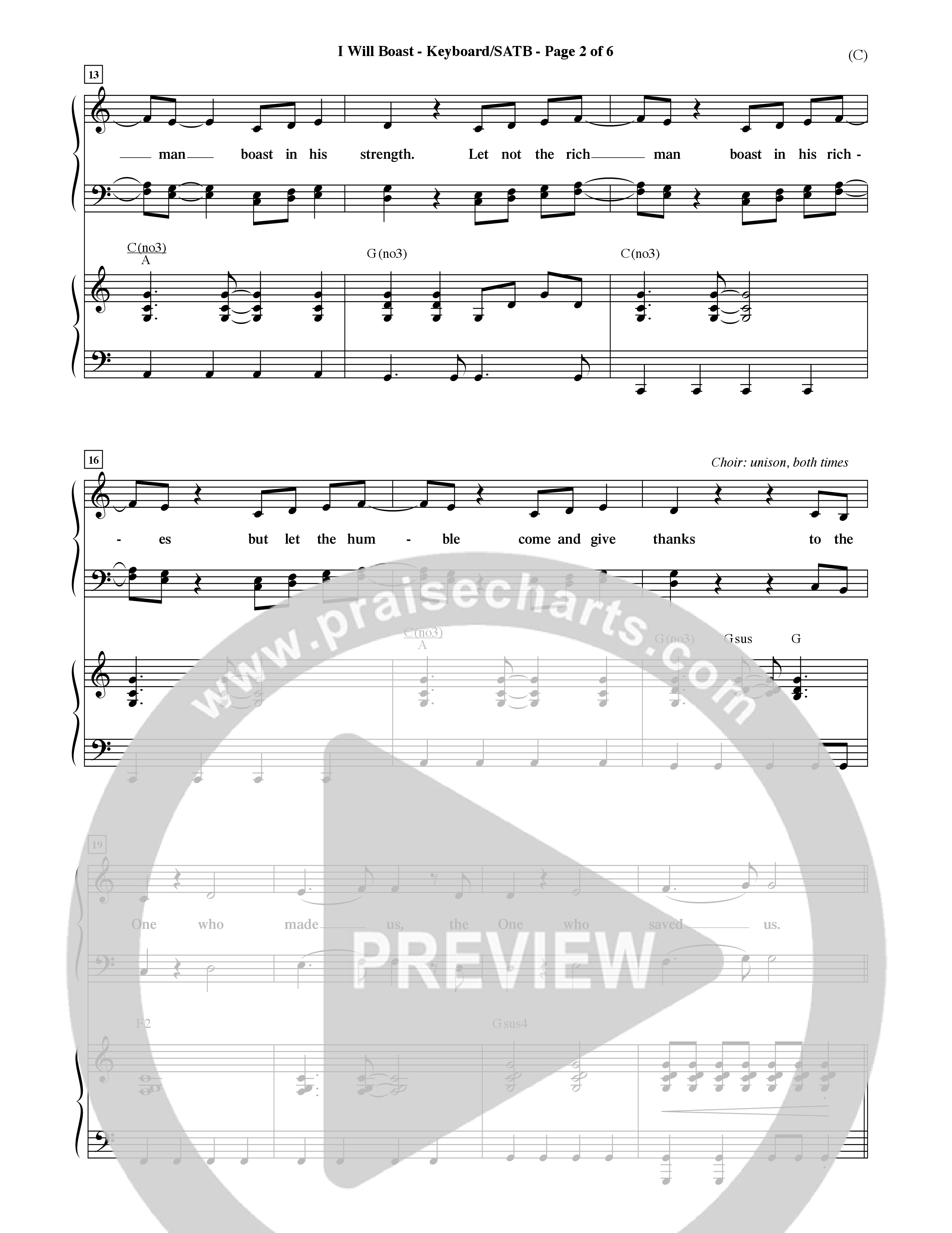 I Will Boast (Choral Anthem SATB) Keyboard/Vocal (SATB) (Word Music Choral / Orch. David McKay)