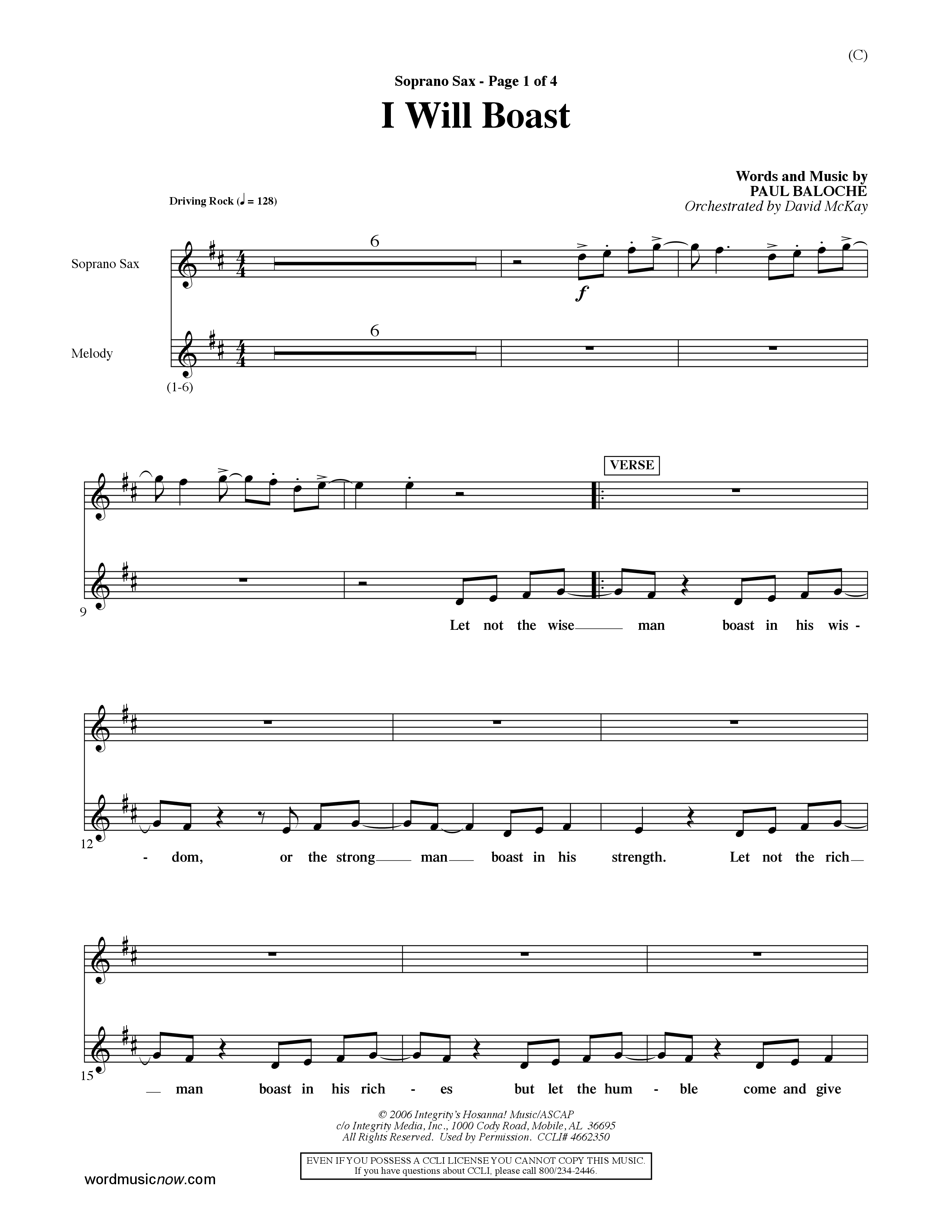 I Will Boast (Choral Anthem SATB) Saxophone (Word Music Choral / Orch. David McKay)