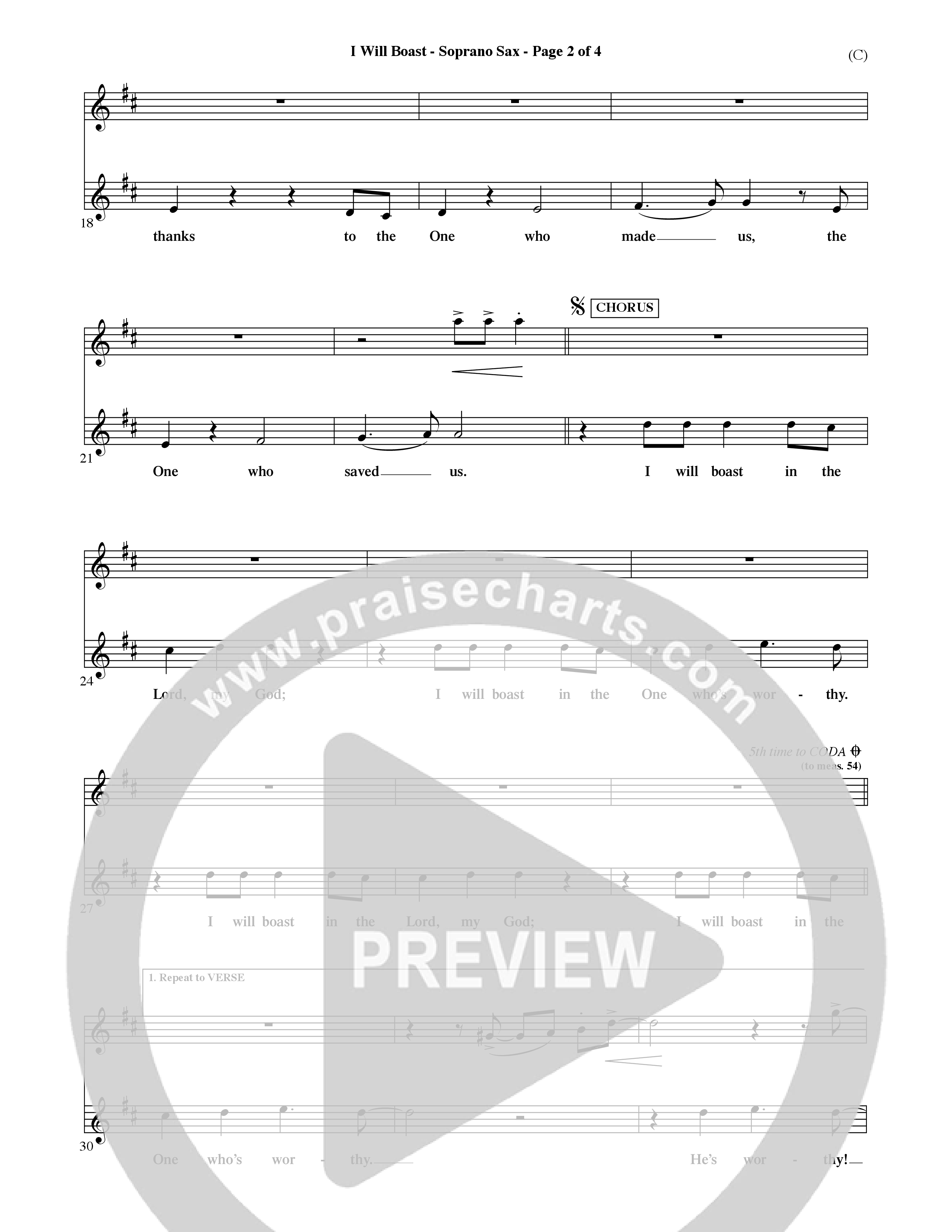 I Will Boast (Choral Anthem SATB) Saxophone (Word Music Choral / Orch. David McKay)