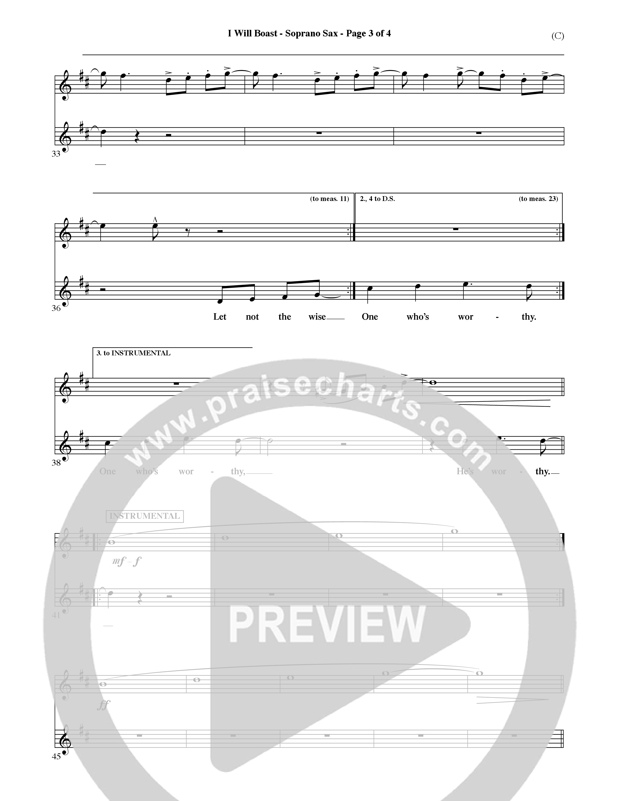 I Will Boast (Choral Anthem SATB) Saxophone (Word Music Choral / Orch. David McKay)