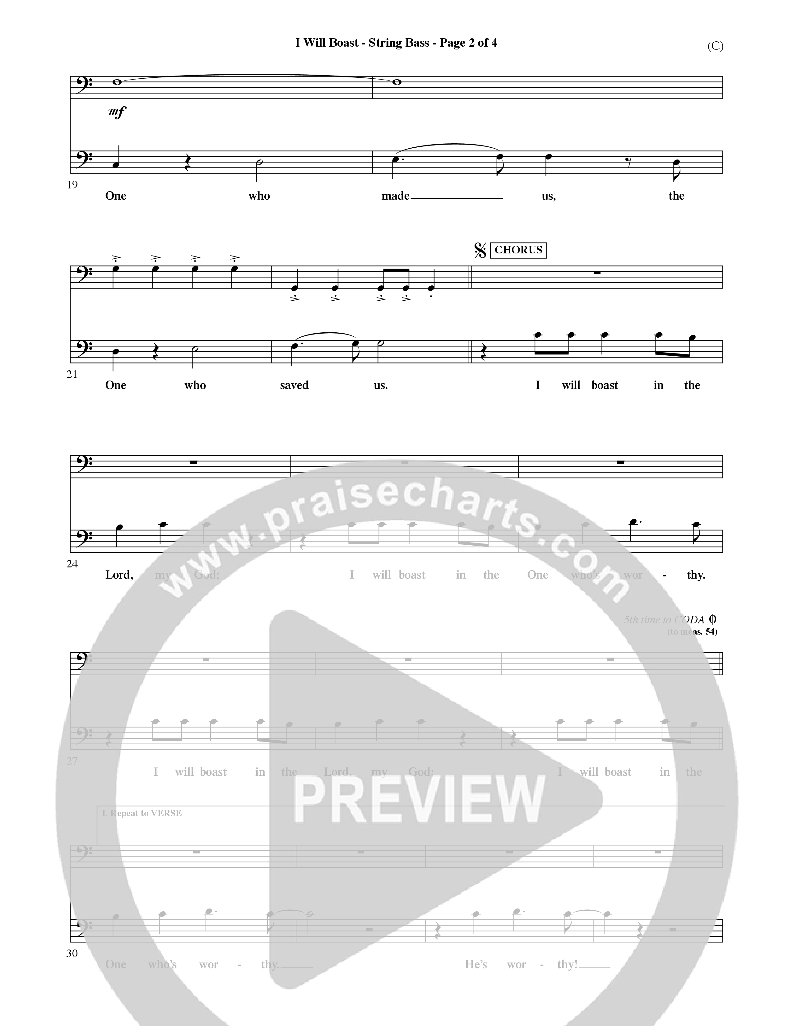I Will Boast (Choral Anthem SATB) String Bass (Word Music Choral / Orch. David McKay)
