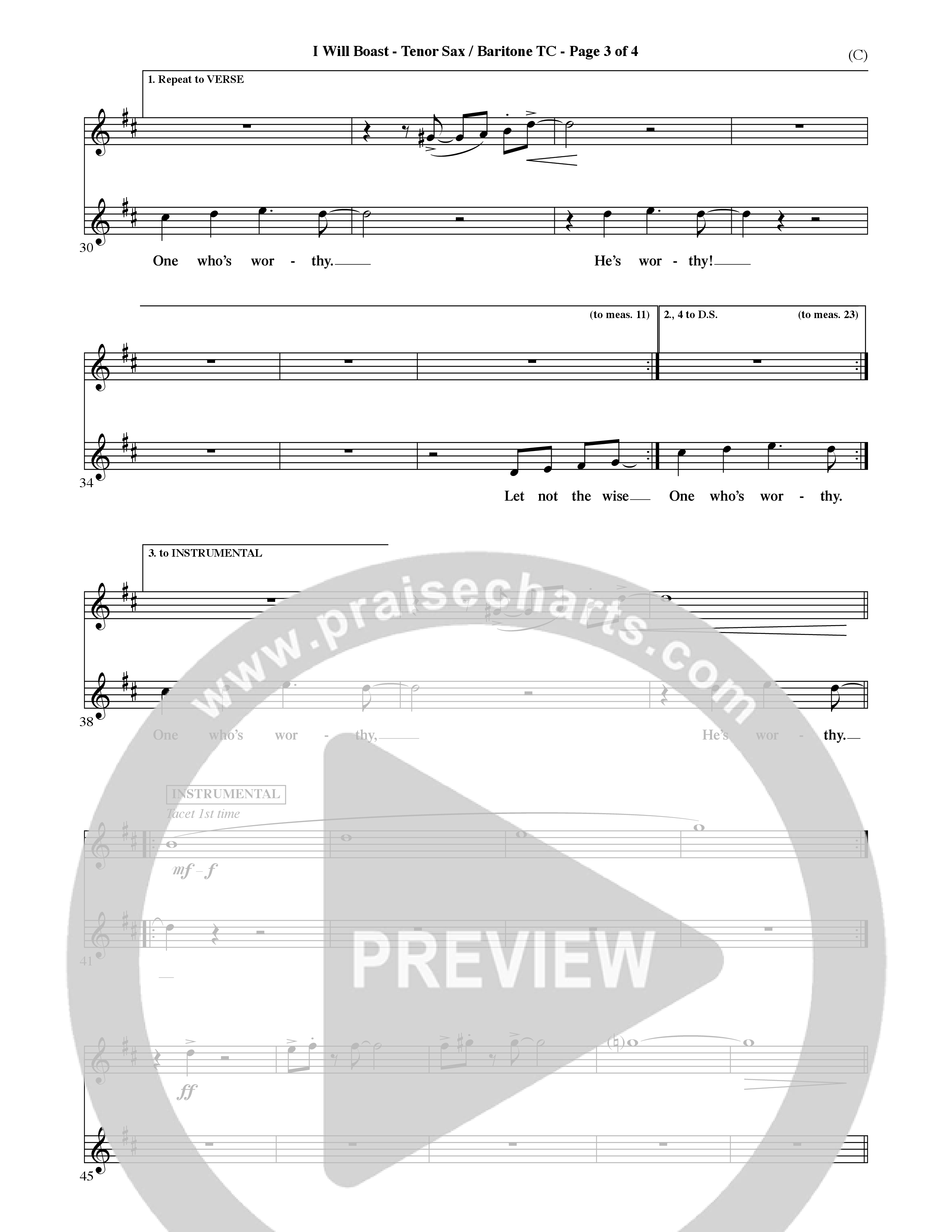 I Will Boast (Choral Anthem SATB) Tenor Sax/Baritone T.C. (Word Music Choral / Orch. David McKay)