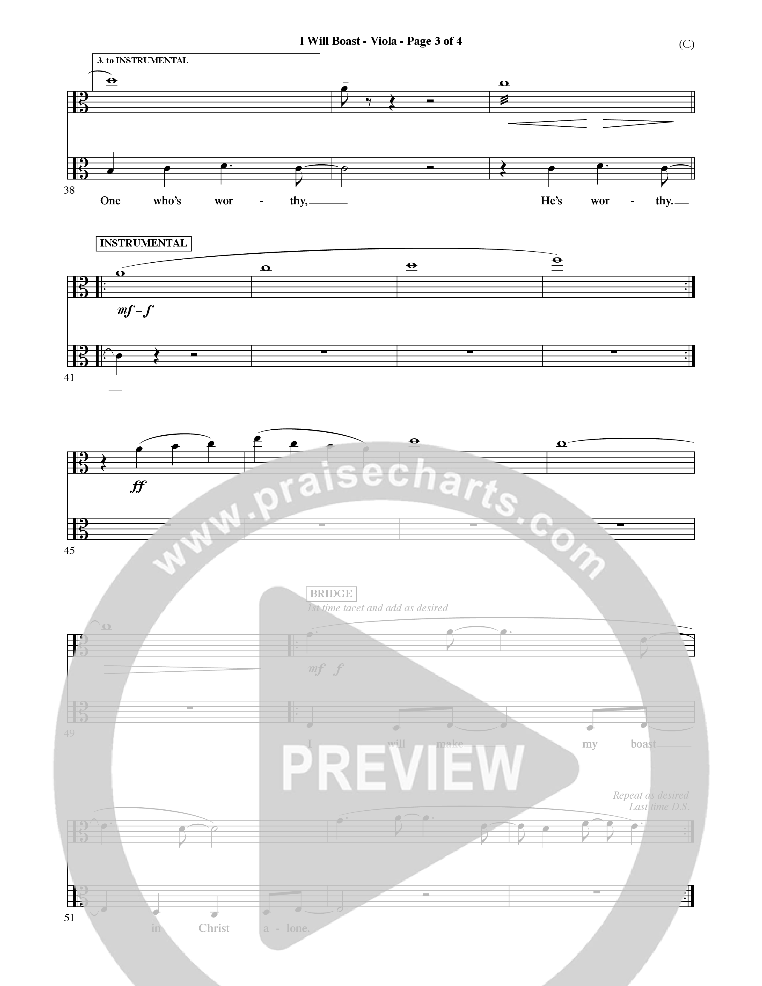 I Will Boast (Choral Anthem SATB) Viola (Word Music Choral / Orch. David McKay)