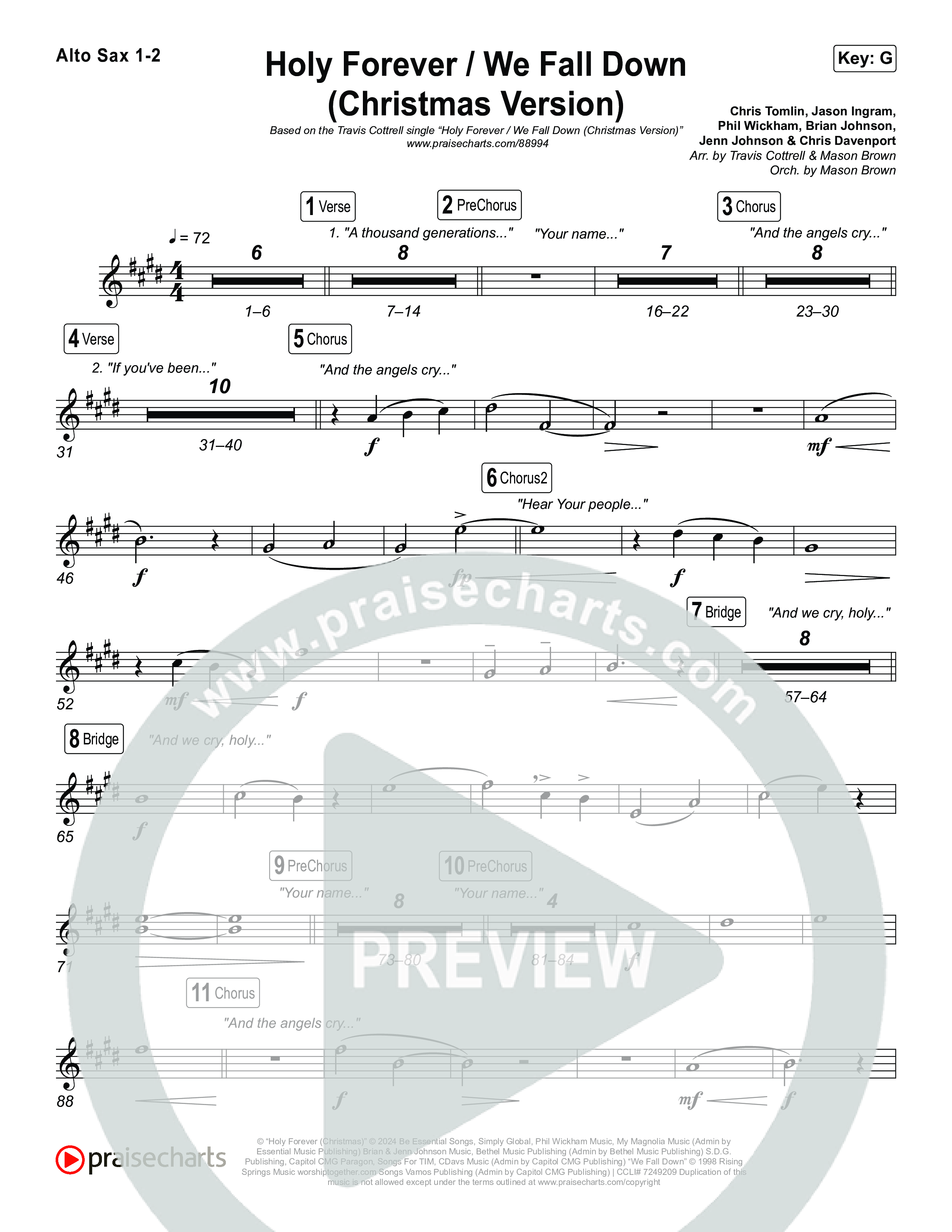 Holy Forever / We Fall Down (Christmas Version) (Choral/SATB) Alto Sax 1,2 (Travis Cottrell / Skye Reedy / Arr. Mason Brown)