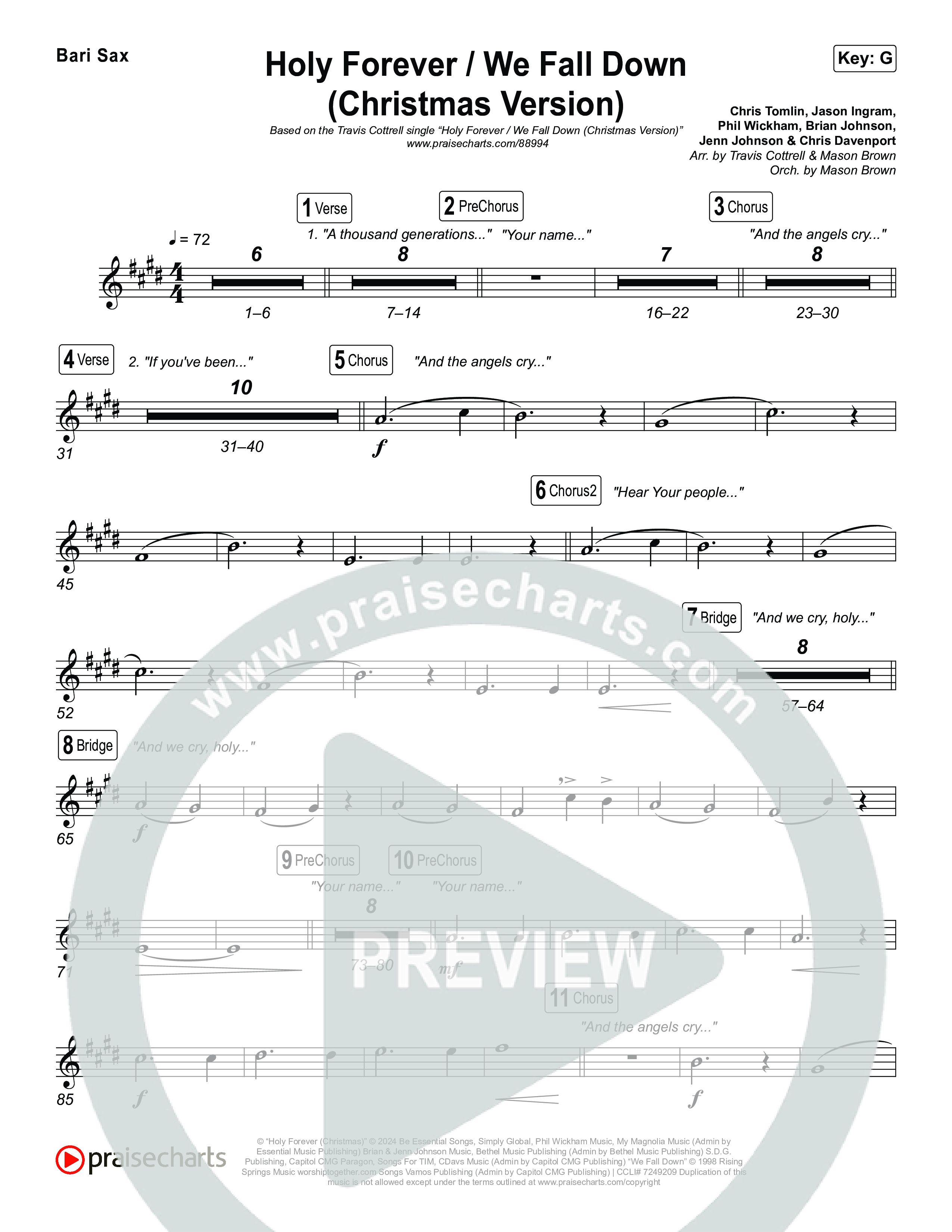 Holy Forever / We Fall Down (Christmas Version) (Choral/SATB) Bari Sax (Travis Cottrell / Skye Reedy / Arr. Mason Brown)