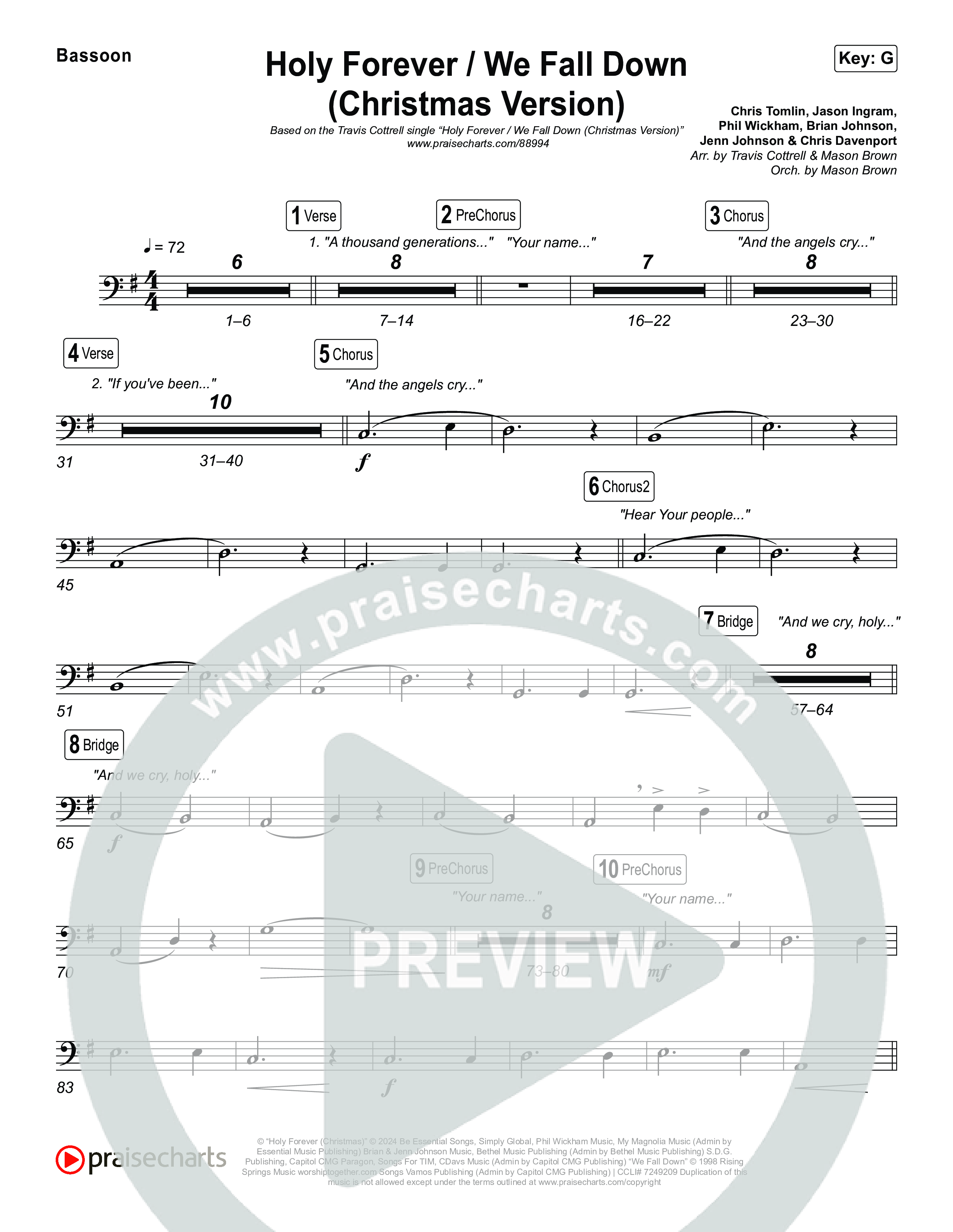 Holy Forever / We Fall Down (Christmas Version) (Choral/SATB) Bassoon (Travis Cottrell / Skye Reedy / Arr. Mason Brown)