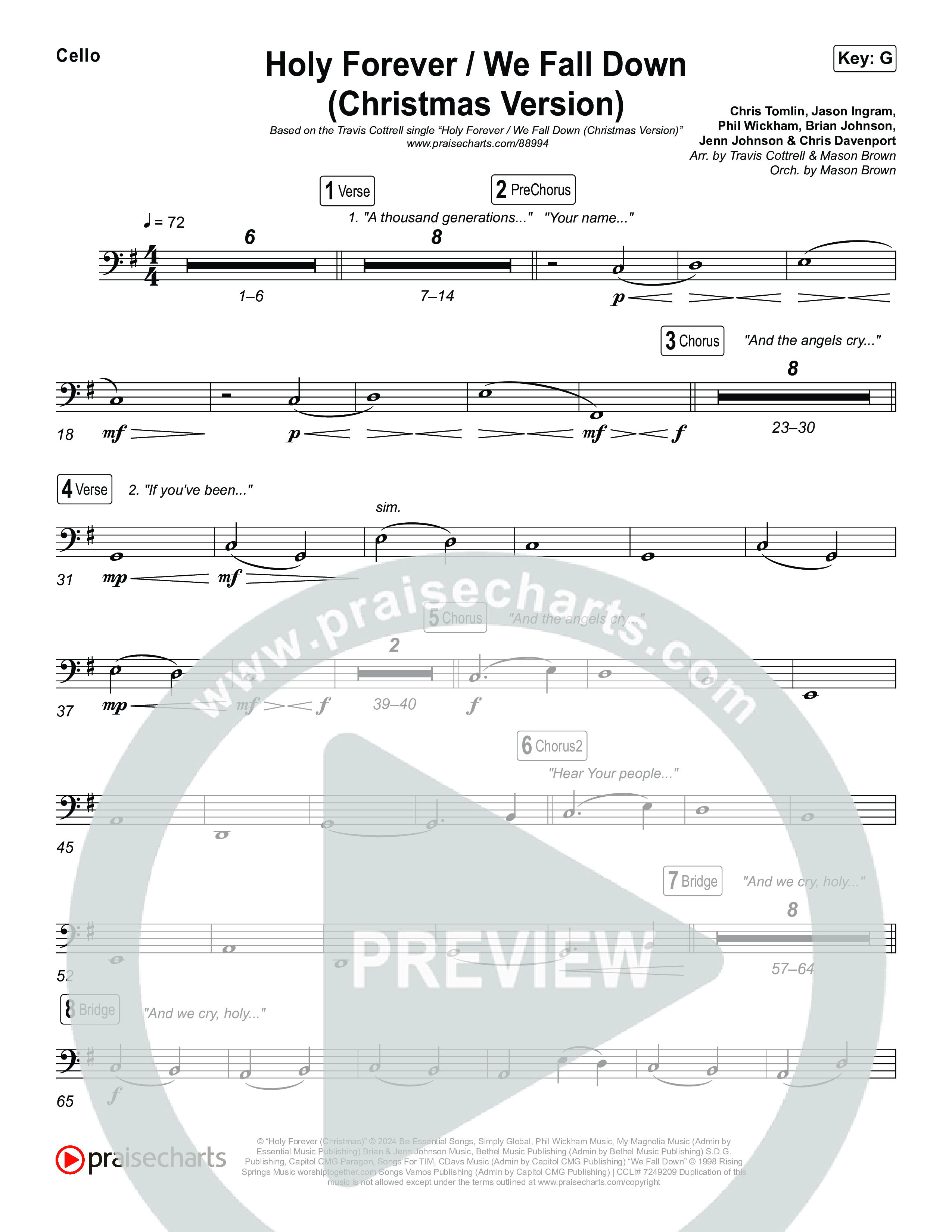 Holy Forever / We Fall Down (Christmas Version) (Choral/SATB) Cello (Travis Cottrell / Skye Reedy / Arr. Mason Brown)