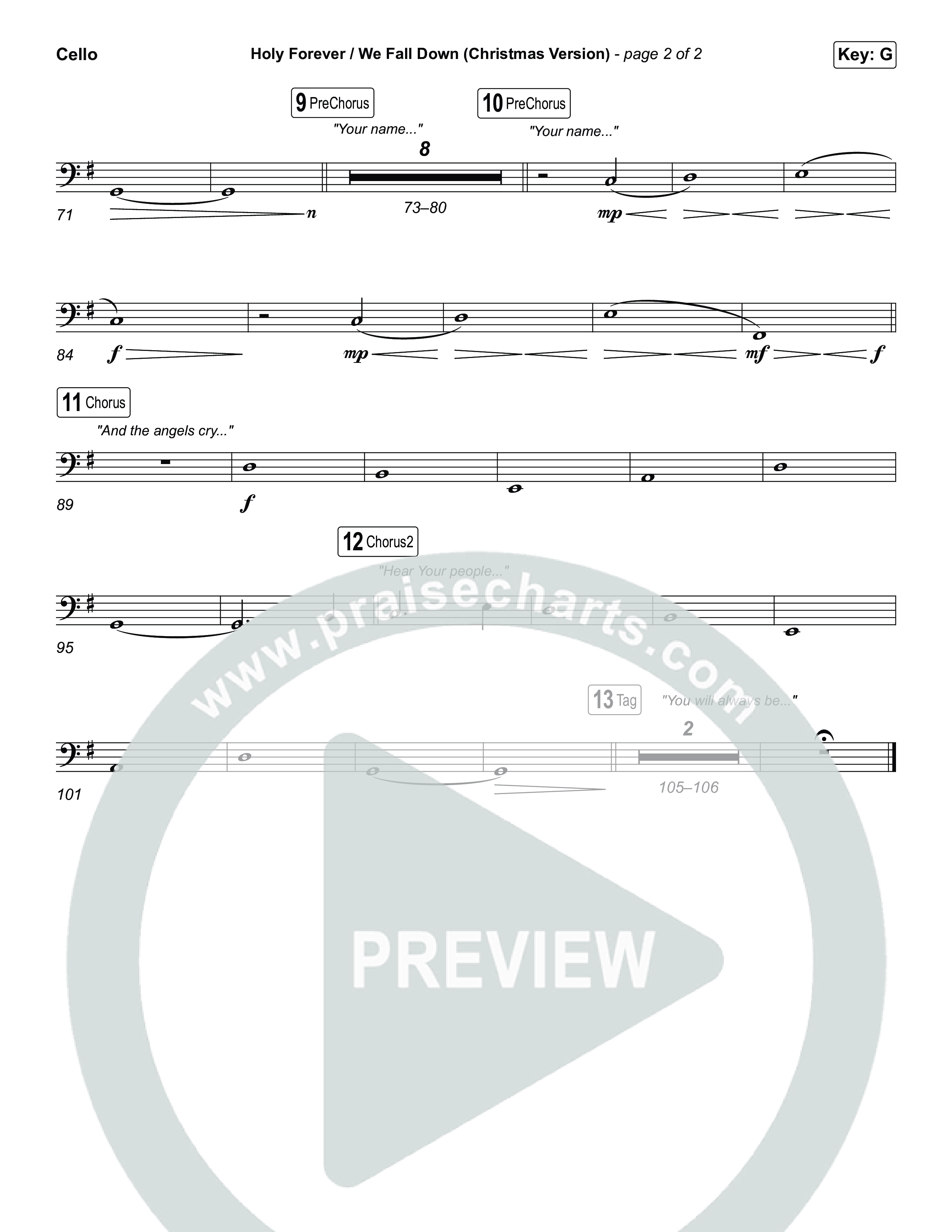 Holy Forever / We Fall Down (Christmas Version) (Choral/SATB) Cello (Travis Cottrell / Skye Reedy / Arr. Mason Brown)