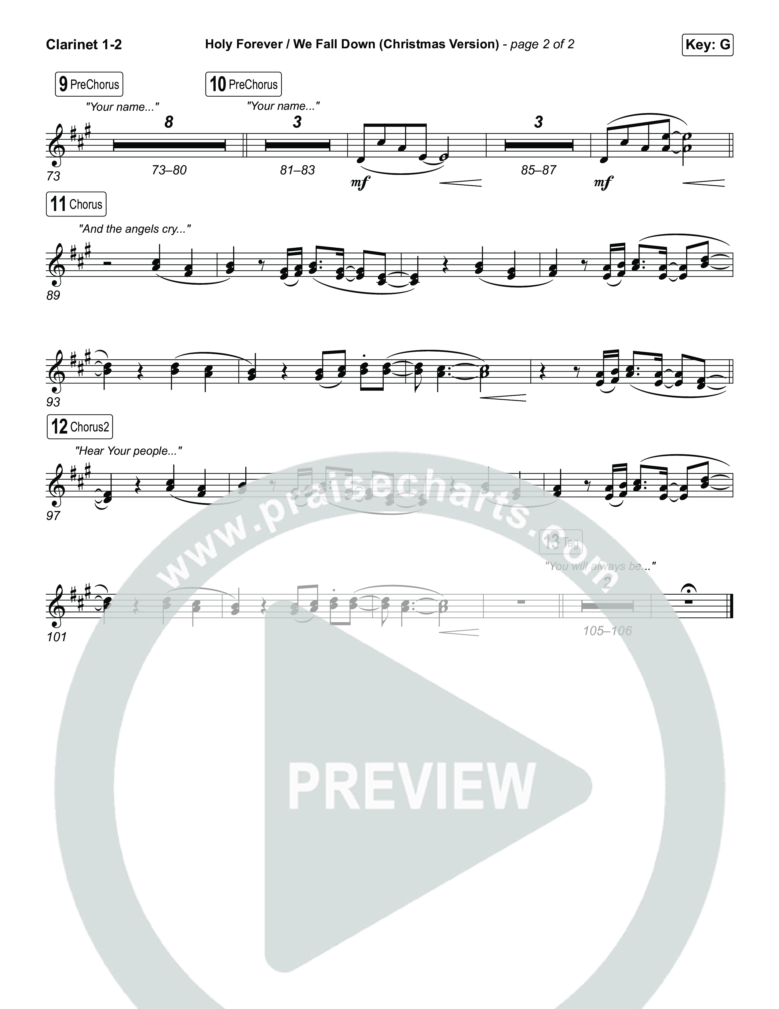 Holy Forever / We Fall Down (Christmas Version) (Choral/SATB) Clarinet 1,2 (Travis Cottrell / Skye Reedy / Arr. Mason Brown)