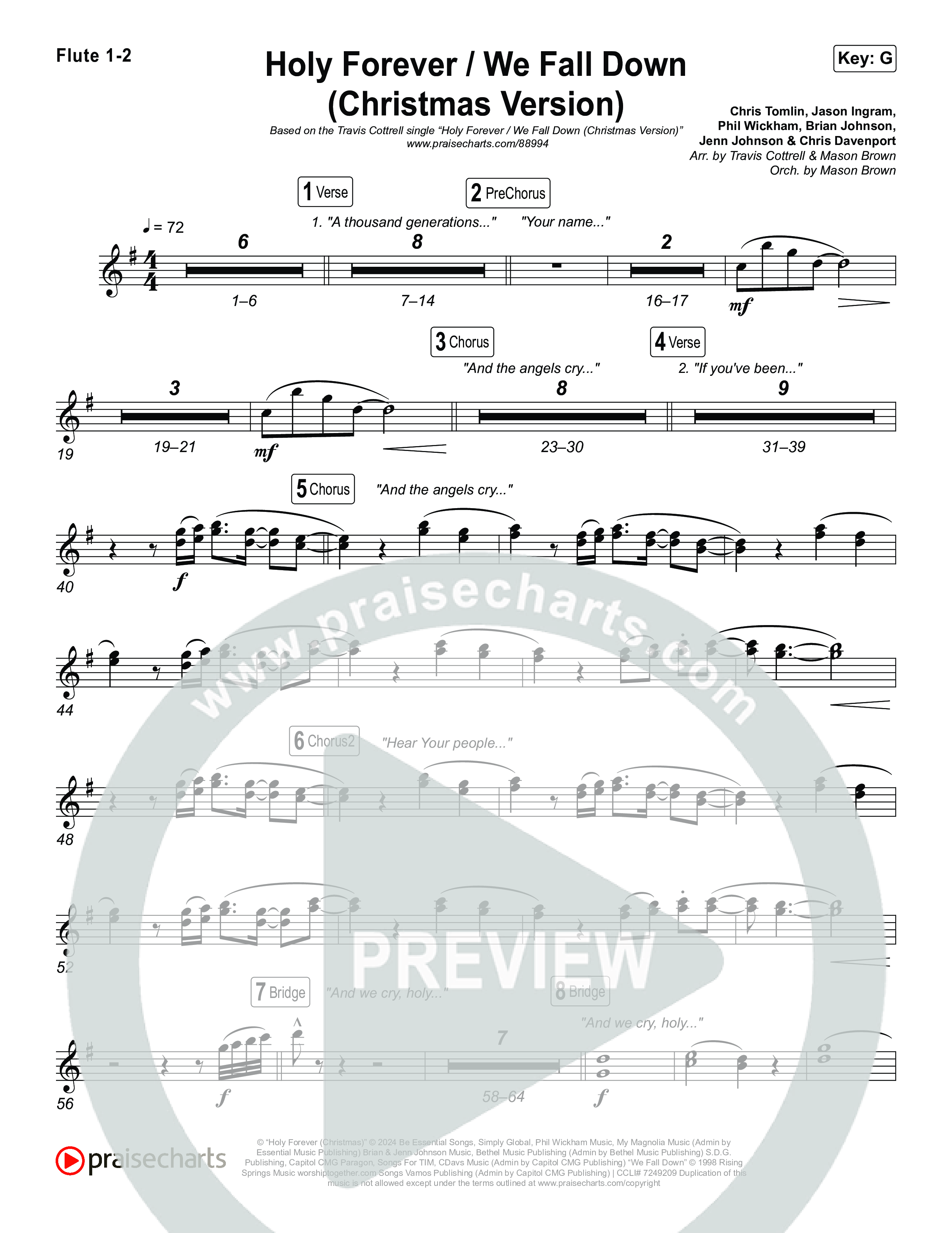Holy Forever / We Fall Down (Christmas Version) (Choral/SATB) Flute 1,2 (Travis Cottrell / Skye Reedy / Arr. Mason Brown)